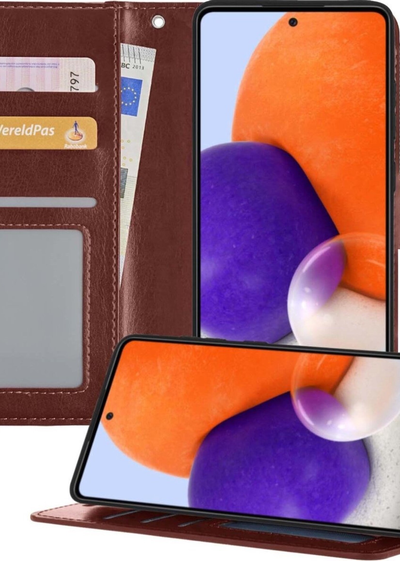 LUQ Hoesje Geschikt voor Samsung A72 5G Hoesje Book Case Hoes Wallet Cover - Hoes Geschikt voor Samsung Galaxy A72 5G Hoesje Bookcase Hoes - Bruin