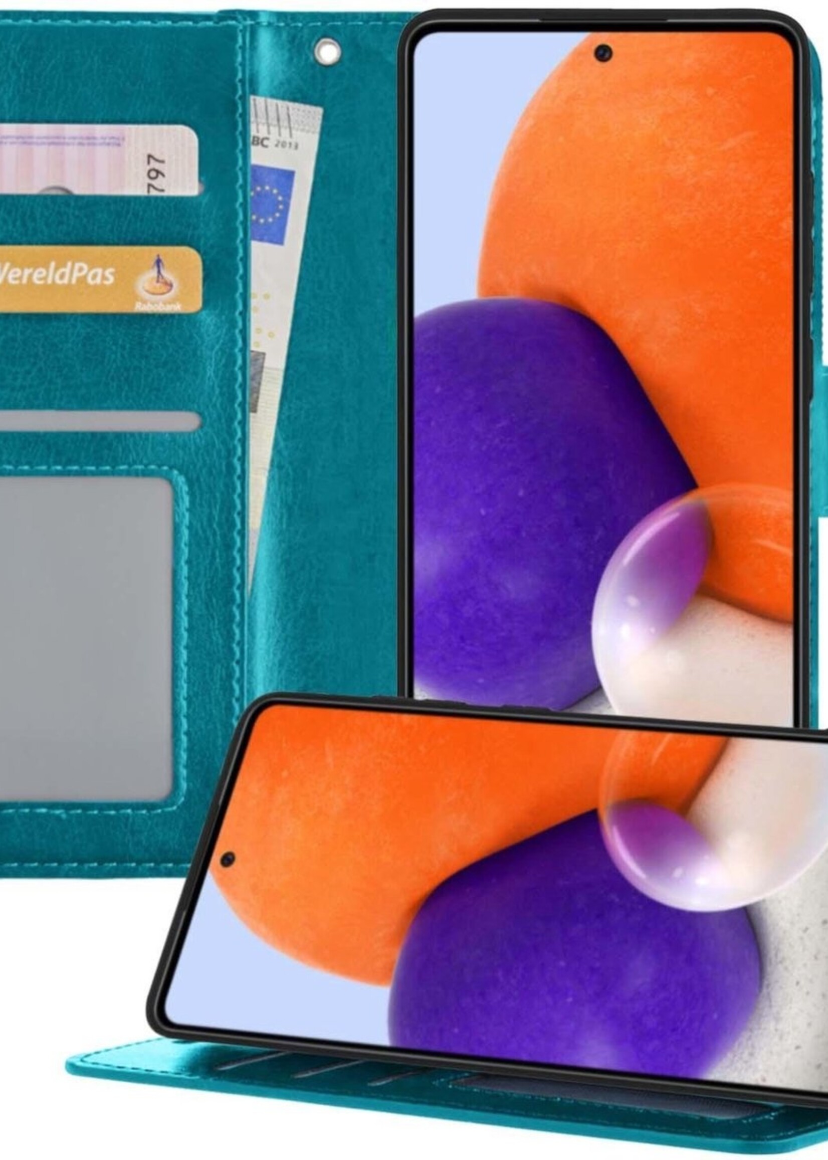 LUQ Hoesje Geschikt voor Samsung A72 5G Hoesje Book Case Hoes Wallet Cover - Hoes Geschikt voor Samsung Galaxy A72 5G Hoesje Bookcase Hoes - Turquoise