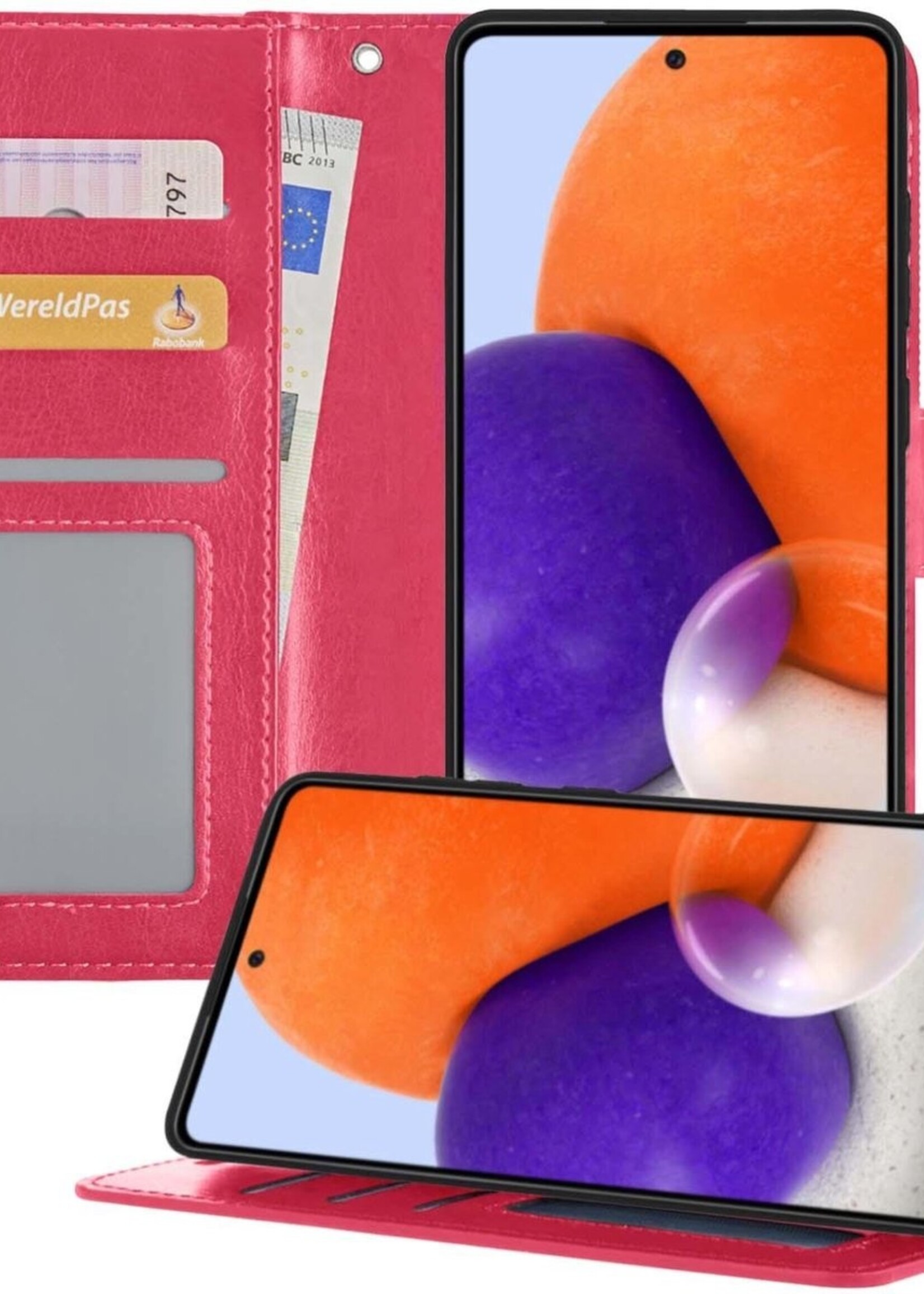 LUQ Hoesje Geschikt voor Samsung A72 5G Hoesje Book Case Hoes Wallet Cover - Hoes Geschikt voor Samsung Galaxy A72 5G Hoesje Bookcase Hoes - Donkerroze