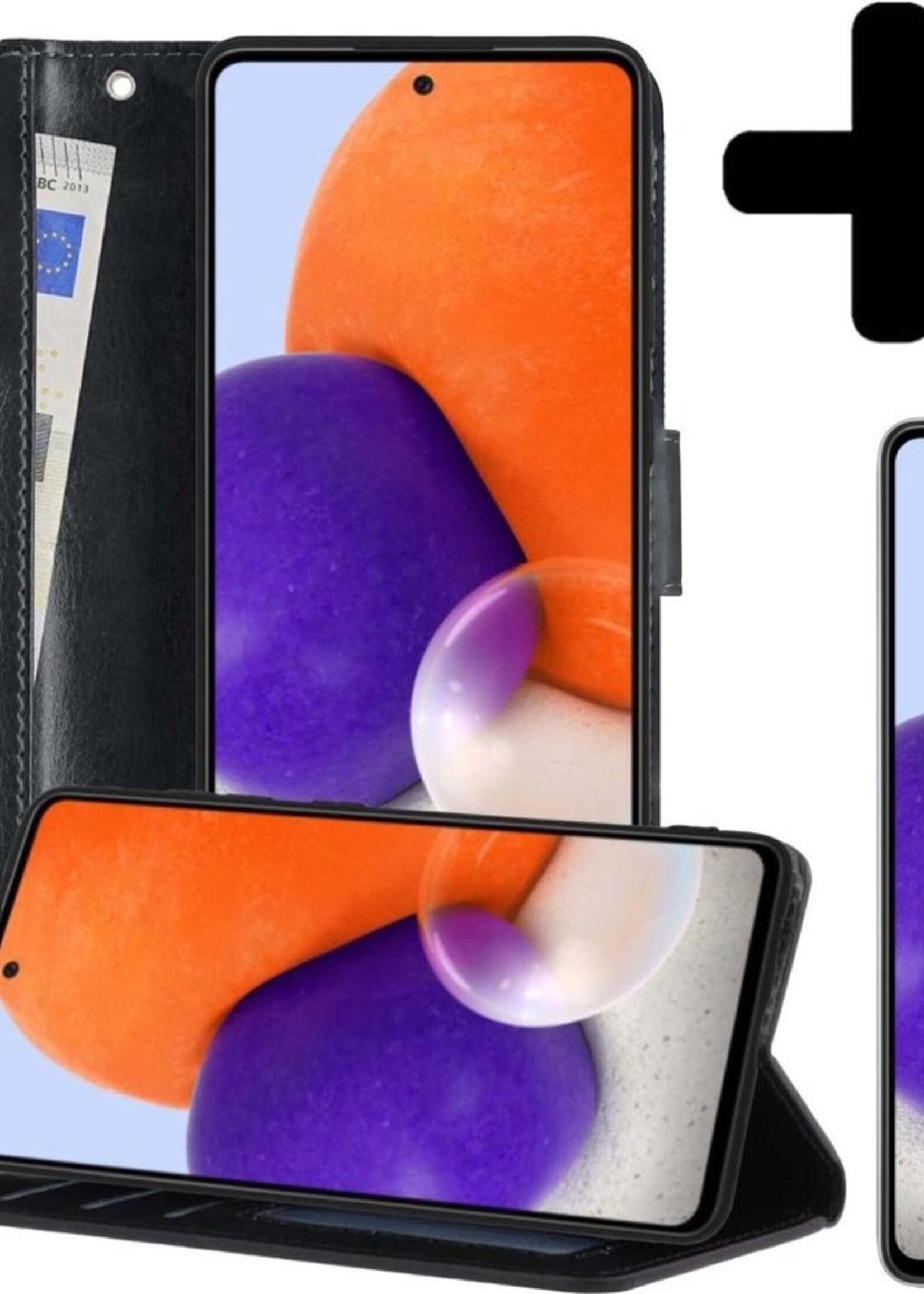 LUQ Hoesje Geschikt voor Samsung A72 5G Hoesje Book Case Hoes Wallet Cover Met Screenprotector - Hoes Geschikt voor Samsung Galaxy A72 5G Hoesje Bookcase Hoes - Zwart