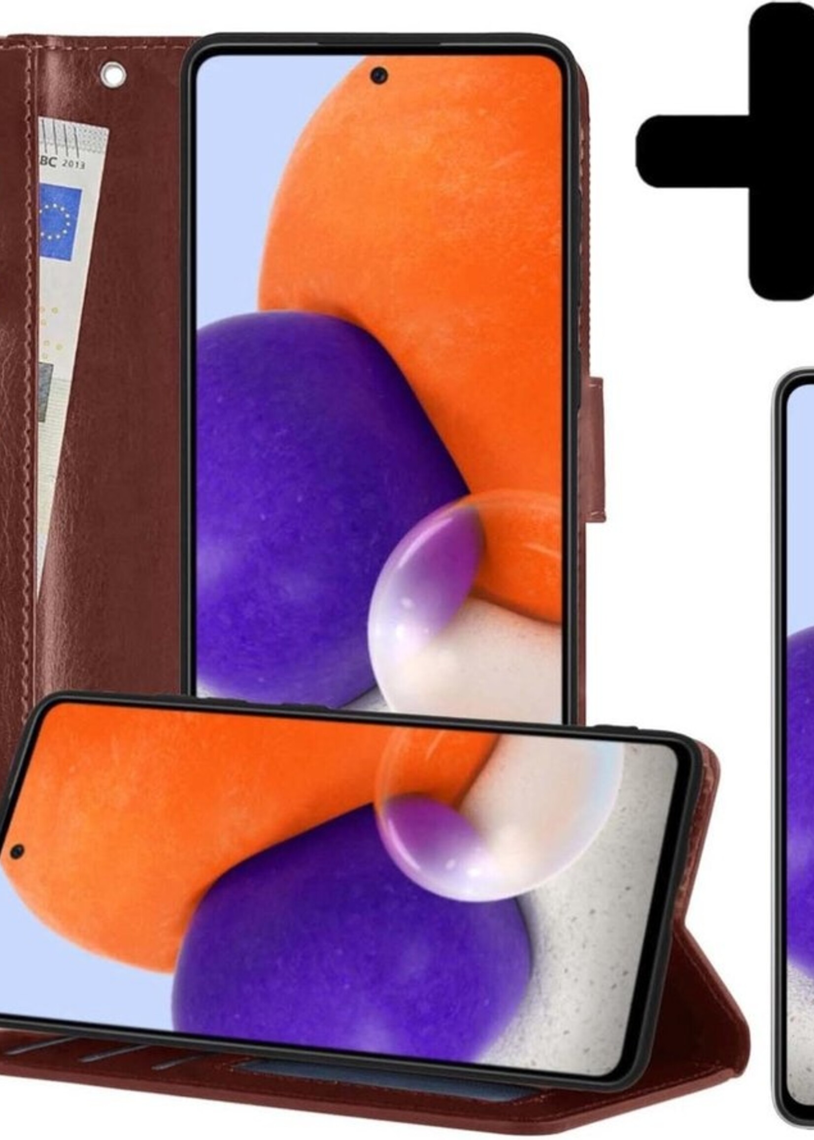 LUQ Hoesje Geschikt voor Samsung A72 5G Hoesje Book Case Hoes Wallet Cover Met Screenprotector - Hoes Geschikt voor Samsung Galaxy A72 5G Hoesje Bookcase Hoes - Bruin