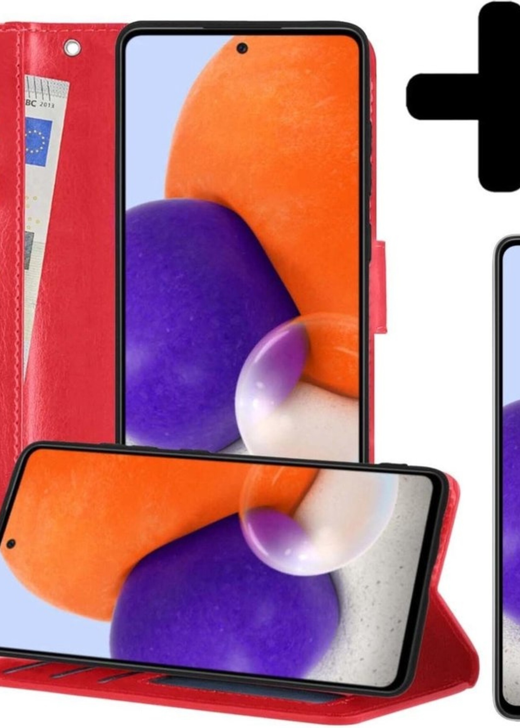 LUQ Hoesje Geschikt voor Samsung A72 5G Hoesje Book Case Hoes Wallet Cover Met Screenprotector - Hoes Geschikt voor Samsung Galaxy A72 5G Hoesje Bookcase Hoes - Rood