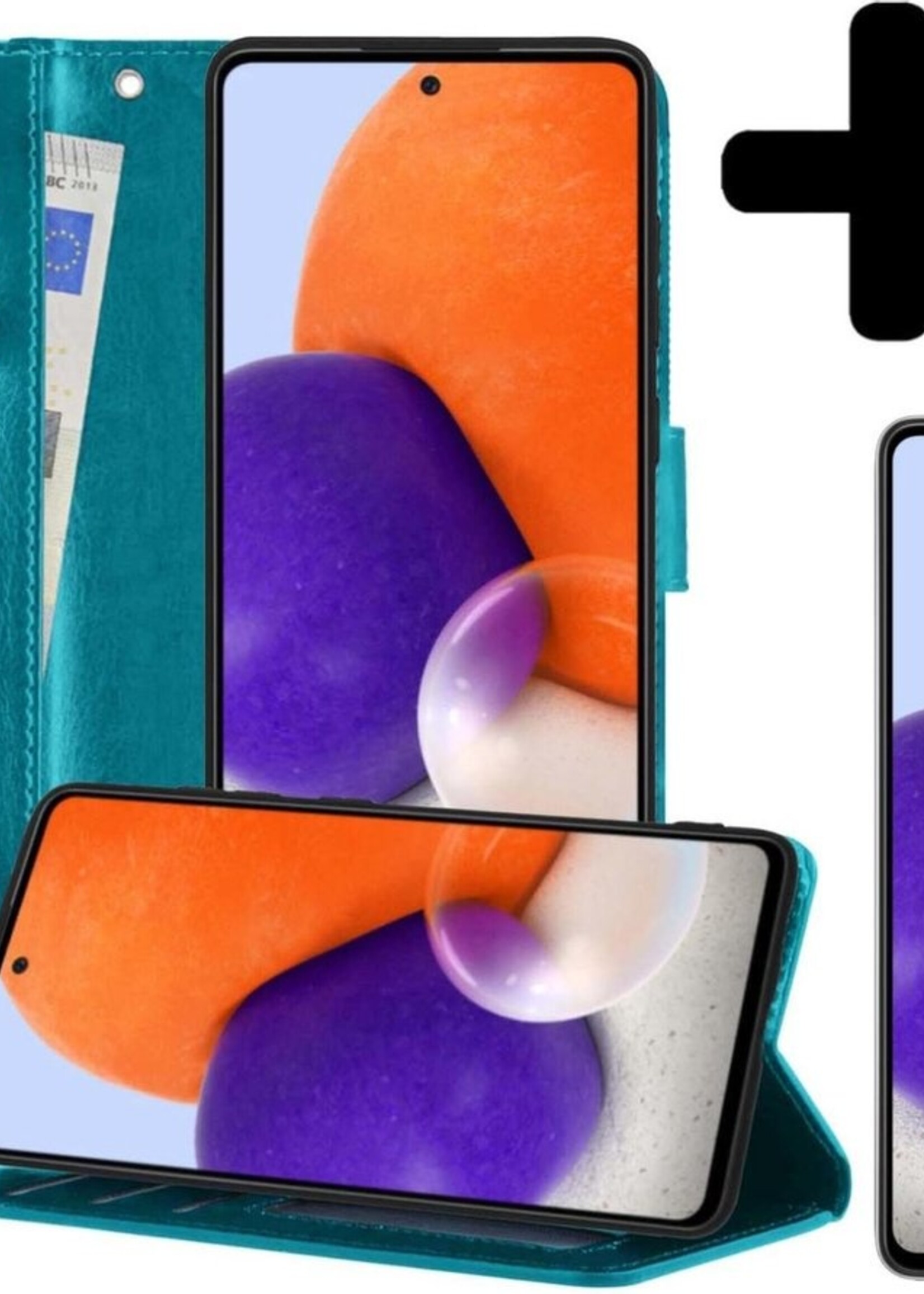 LUQ Hoesje Geschikt voor Samsung A72 5G Hoesje Book Case Hoes Wallet Cover Met Screenprotector - Hoes Geschikt voor Samsung Galaxy A72 5G Hoesje Bookcase Hoes - Turquoise