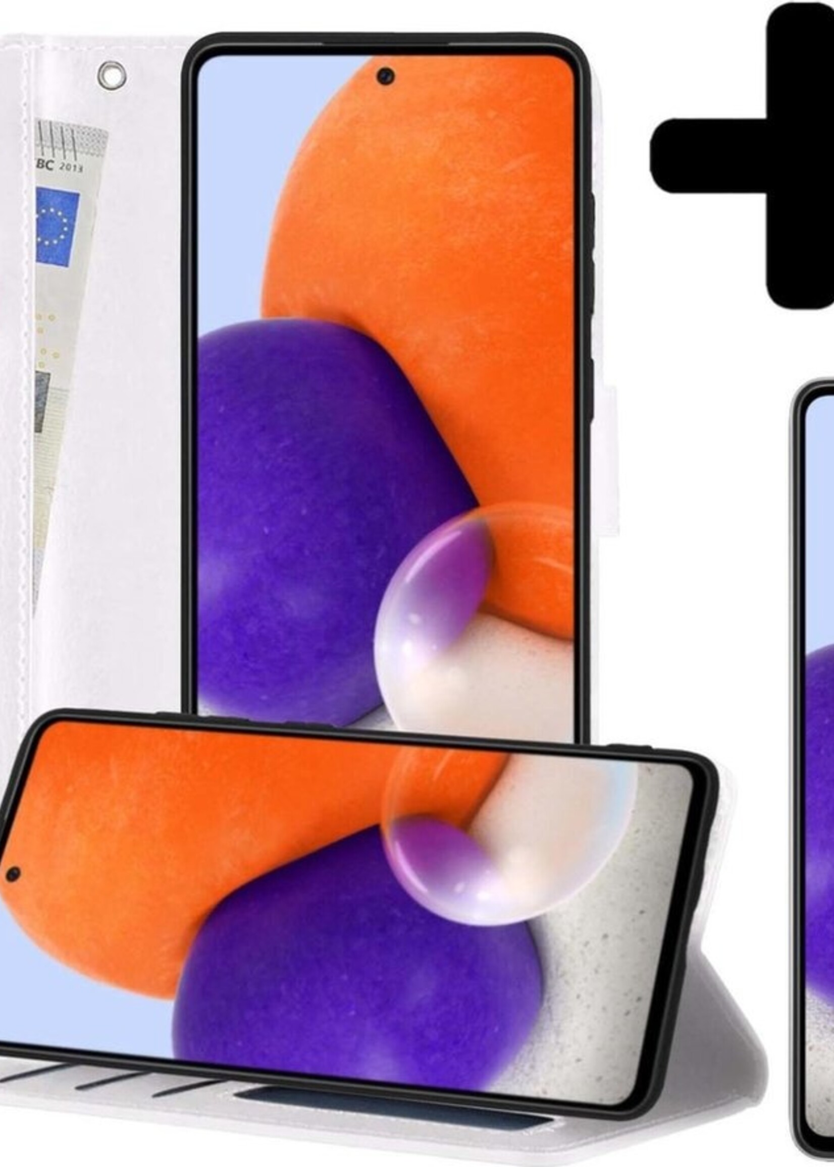 LUQ Hoesje Geschikt voor Samsung A72 5G Hoesje Book Case Hoes Wallet Cover Met Screenprotector - Hoes Geschikt voor Samsung Galaxy A72 5G Hoesje Bookcase Hoes - Wit