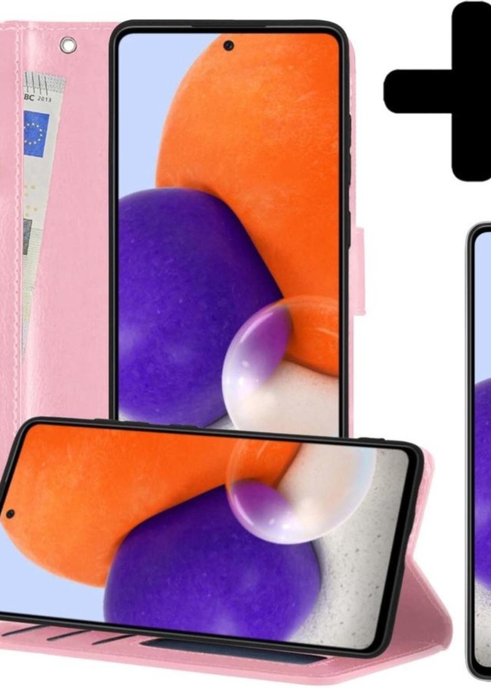 LUQ Hoesje Geschikt voor Samsung A72 5G Hoesje Book Case Hoes Wallet Cover Met Screenprotector - Hoes Geschikt voor Samsung Galaxy A72 5G Hoesje Bookcase Hoes - Lichtroze