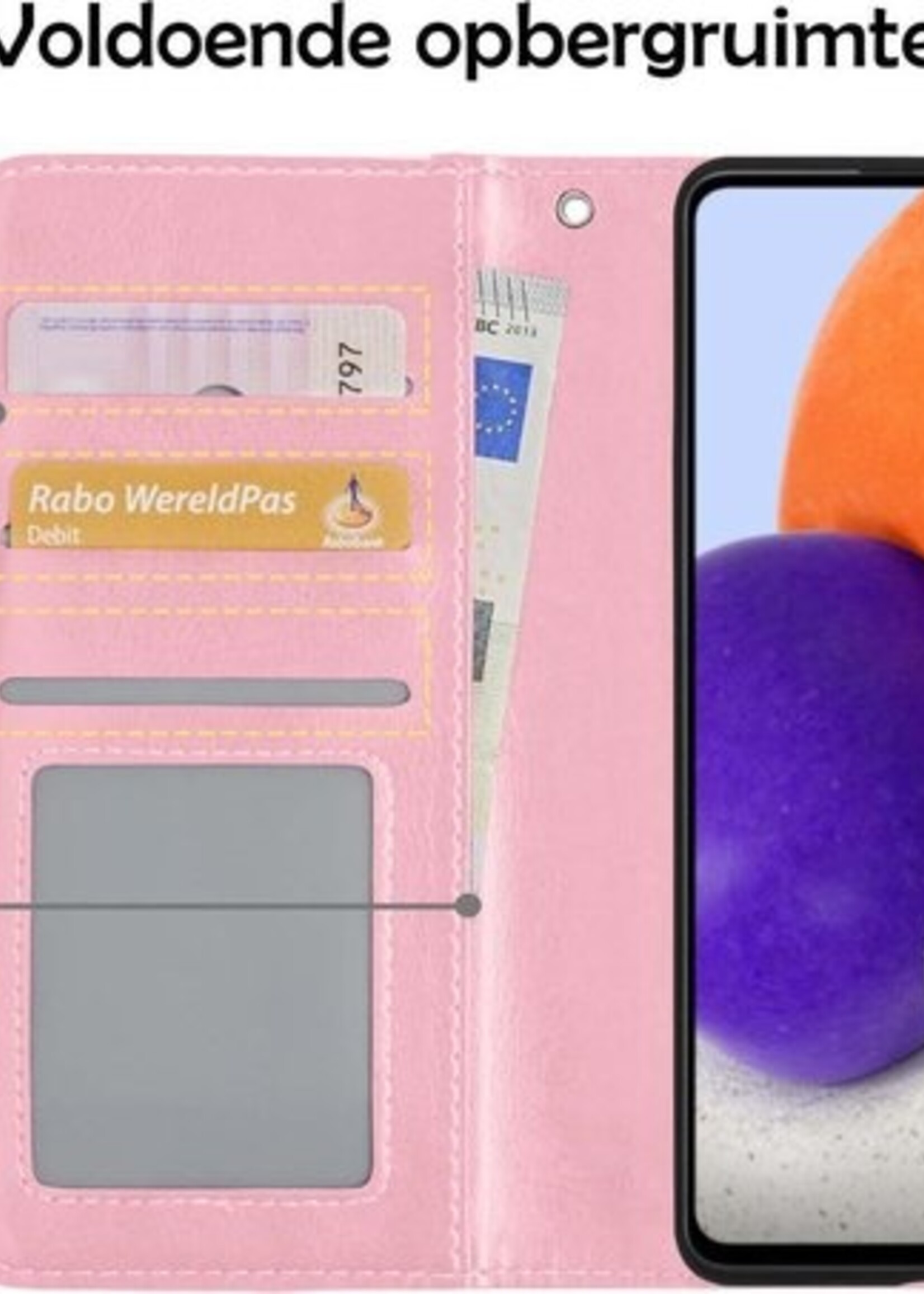 LUQ Hoesje Geschikt voor Samsung A72 5G Hoesje Book Case Hoes Wallet Cover Met Screenprotector - Hoes Geschikt voor Samsung Galaxy A72 5G Hoesje Bookcase Hoes - Lichtroze