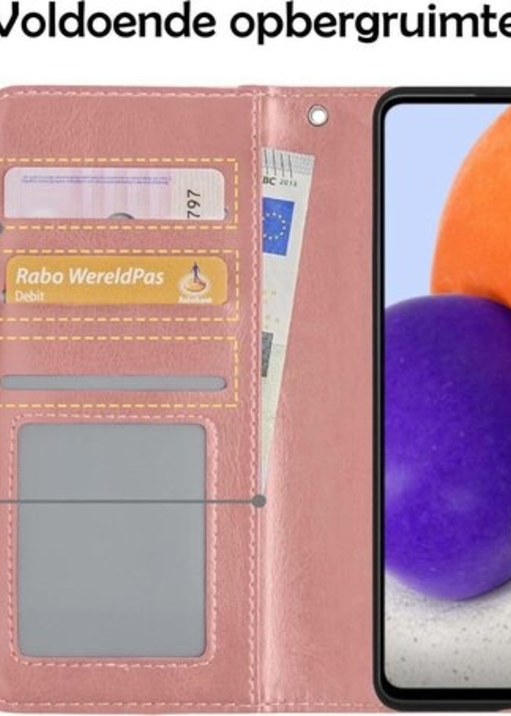 LUQ Hoesje Geschikt voor Samsung A72 5G Hoesje Book Case Hoes Wallet Cover Met Screenprotector - Hoes Geschikt voor Samsung Galaxy A72 5G Hoesje Bookcase Hoes - Rosé goud