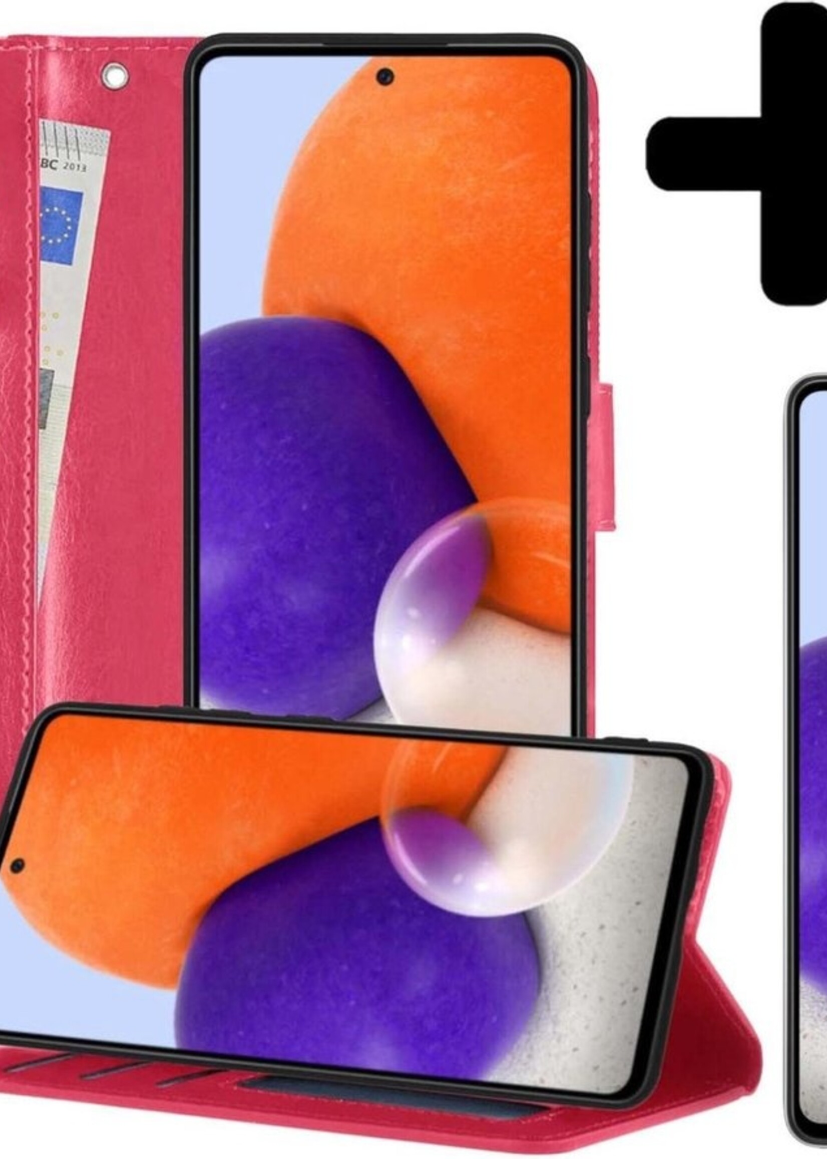 LUQ Hoesje Geschikt voor Samsung A72 5G Hoesje Book Case Hoes Wallet Cover Met Screenprotector - Hoes Geschikt voor Samsung Galaxy A72 5G Hoesje Bookcase Hoes - Donkerroze
