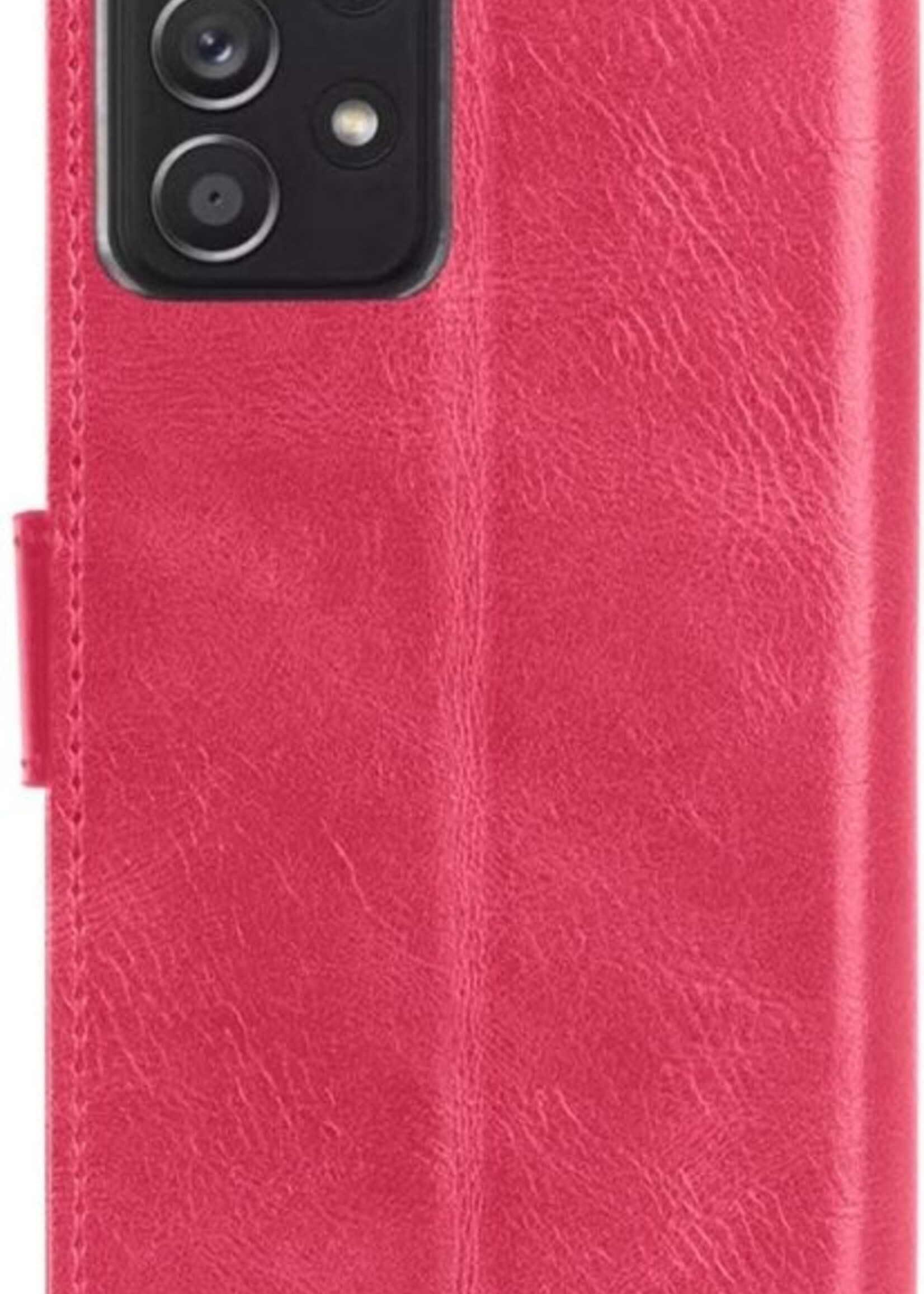 LUQ Hoesje Geschikt voor Samsung A72 5G Hoesje Book Case Hoes Wallet Cover Met Screenprotector - Hoes Geschikt voor Samsung Galaxy A72 5G Hoesje Bookcase Hoes - Donkerroze