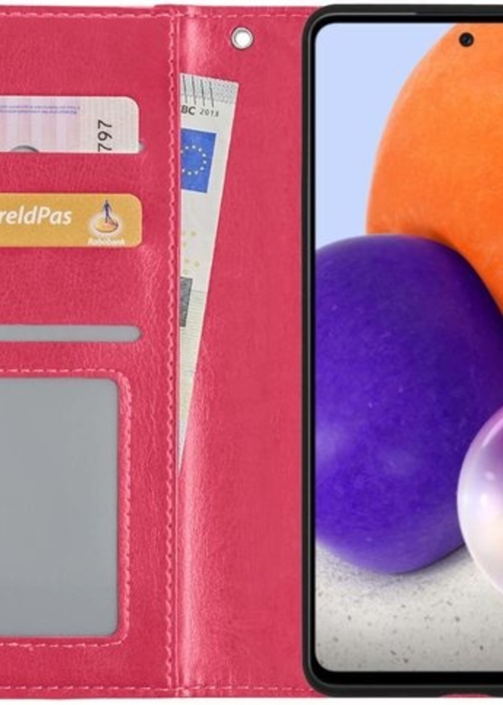 LUQ Hoesje Geschikt voor Samsung A72 5G Hoesje Book Case Hoes Wallet Cover Met Screenprotector - Hoes Geschikt voor Samsung Galaxy A72 5G Hoesje Bookcase Hoes - Donkerroze
