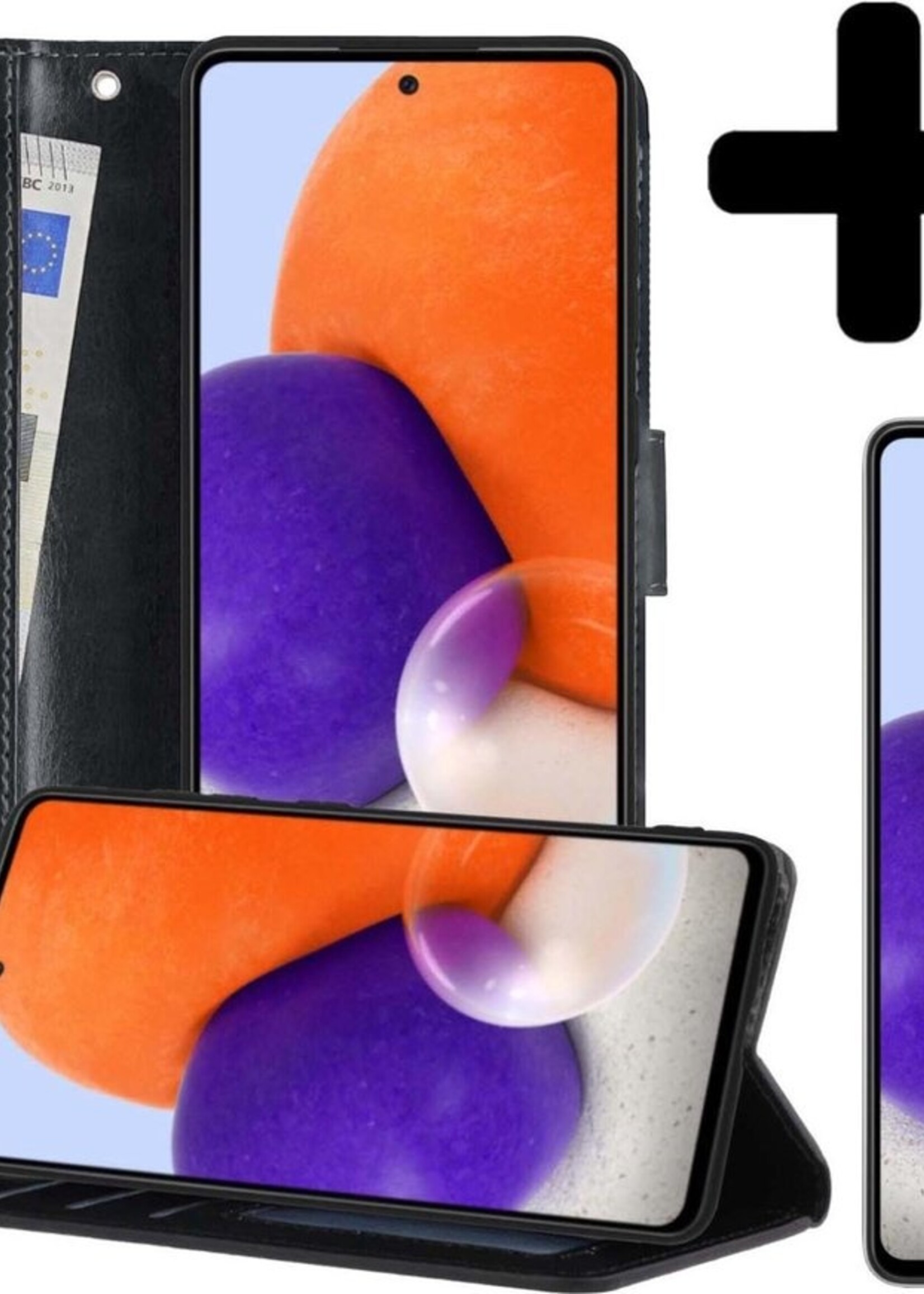 LUQ Hoesje Geschikt voor Samsung A72 5G Hoesje Book Case Hoes Wallet Cover Met 2x Screenprotector - Hoes Geschikt voor Samsung Galaxy A72 5G Hoesje Bookcase Hoes - Zwart