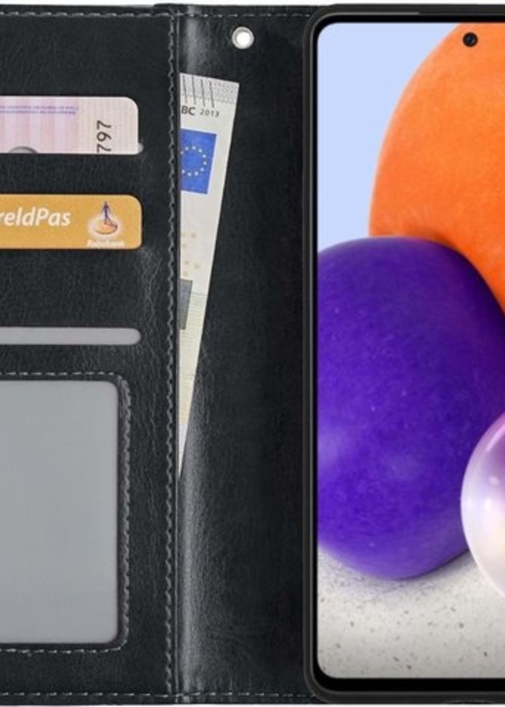 LUQ Hoesje Geschikt voor Samsung A72 5G Hoesje Book Case Hoes Wallet Cover Met 2x Screenprotector - Hoes Geschikt voor Samsung Galaxy A72 5G Hoesje Bookcase Hoes - Zwart