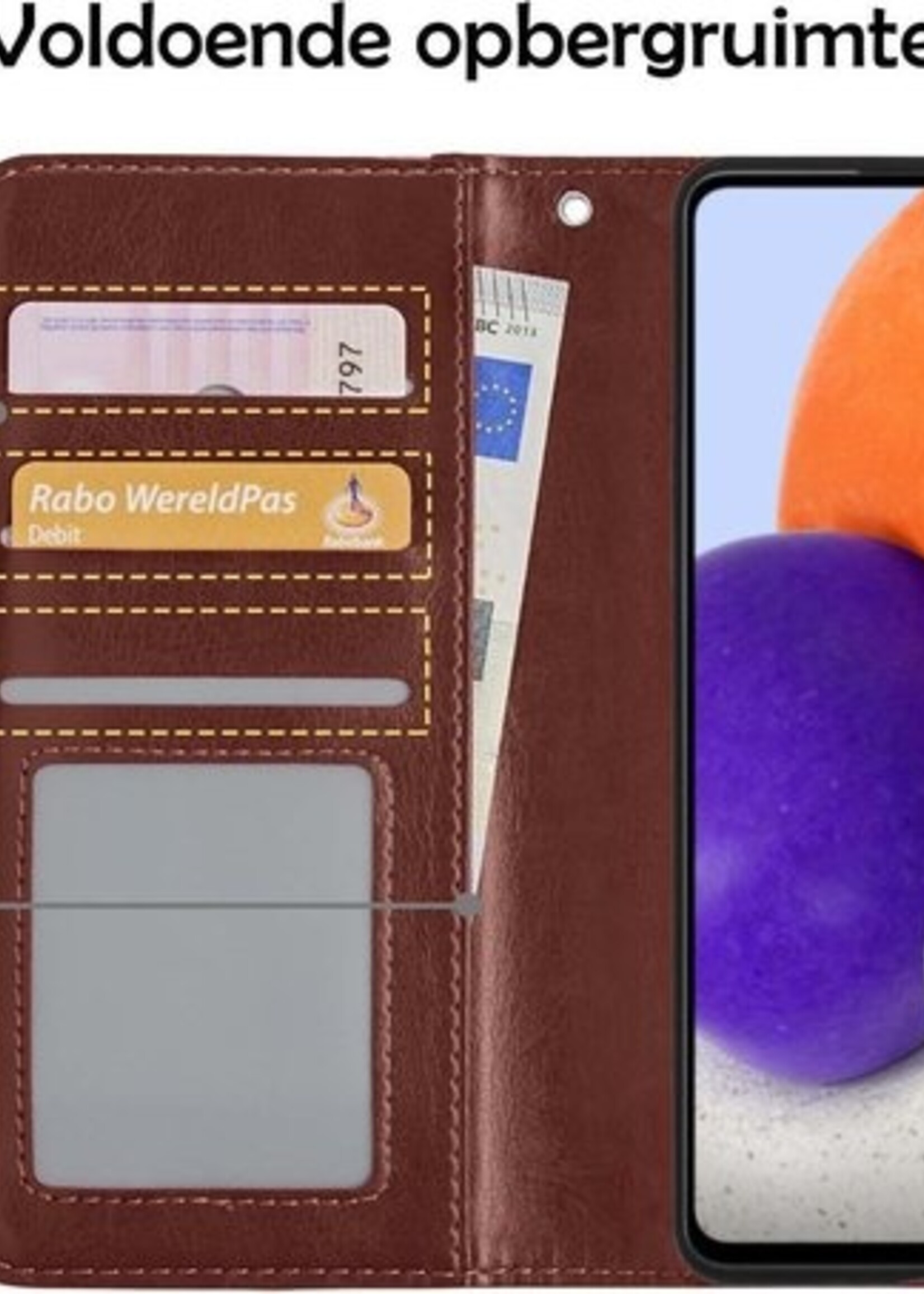 LUQ Hoesje Geschikt voor Samsung A72 5G Hoesje Book Case Hoes Wallet Cover Met 2x Screenprotector - Hoes Geschikt voor Samsung Galaxy A72 5G Hoesje Bookcase Hoes - Bruin