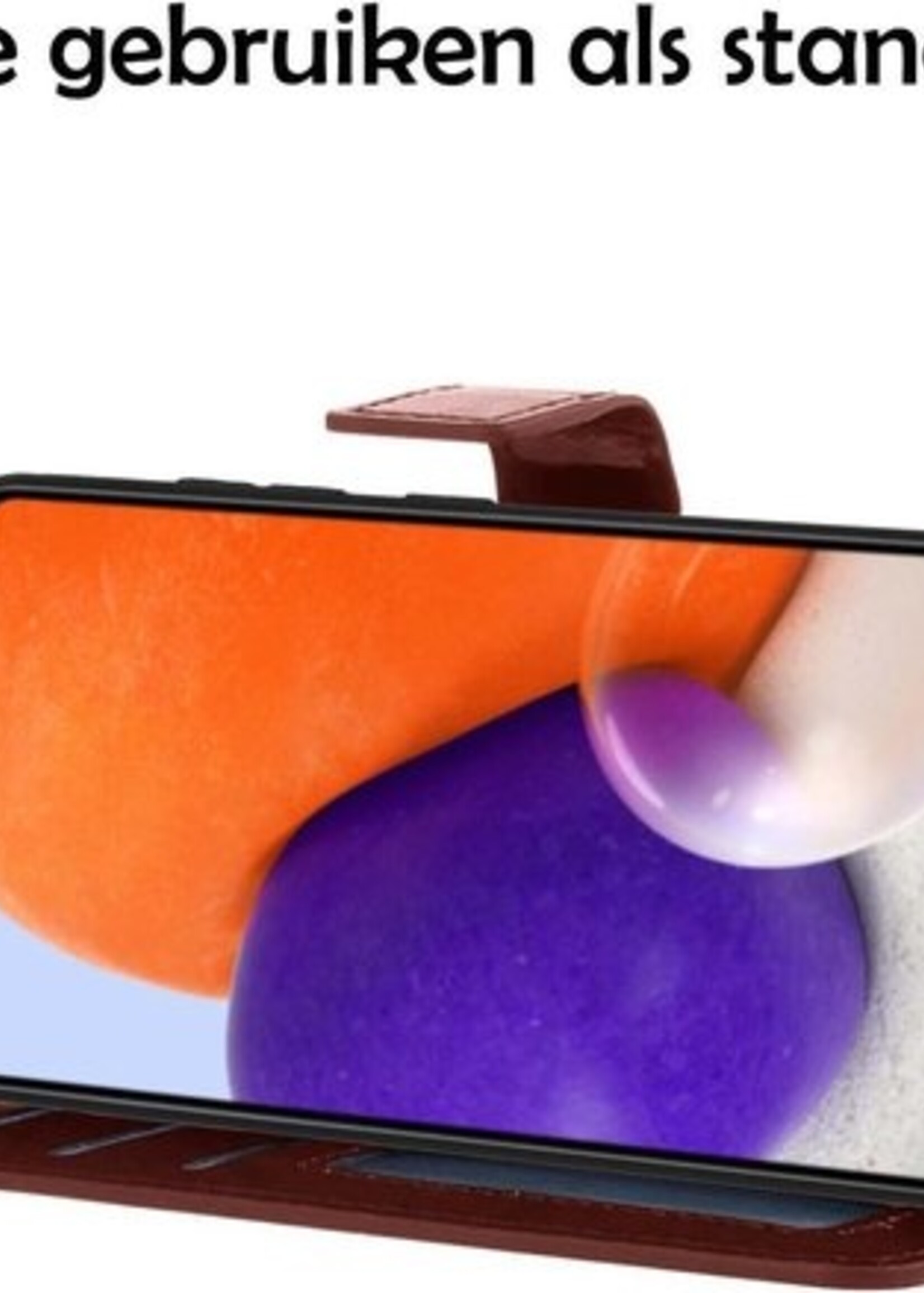 LUQ Hoesje Geschikt voor Samsung A72 5G Hoesje Book Case Hoes Wallet Cover Met 2x Screenprotector - Hoes Geschikt voor Samsung Galaxy A72 5G Hoesje Bookcase Hoes - Bruin