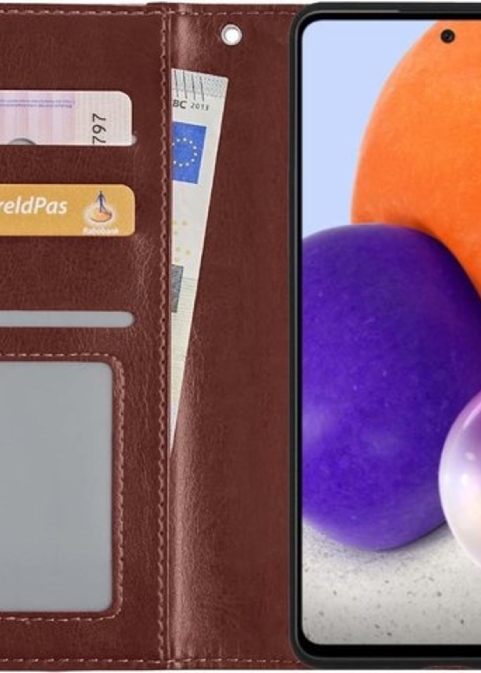 LUQ Hoesje Geschikt voor Samsung A72 5G Hoesje Book Case Hoes Wallet Cover Met 2x Screenprotector - Hoes Geschikt voor Samsung Galaxy A72 5G Hoesje Bookcase Hoes - Bruin