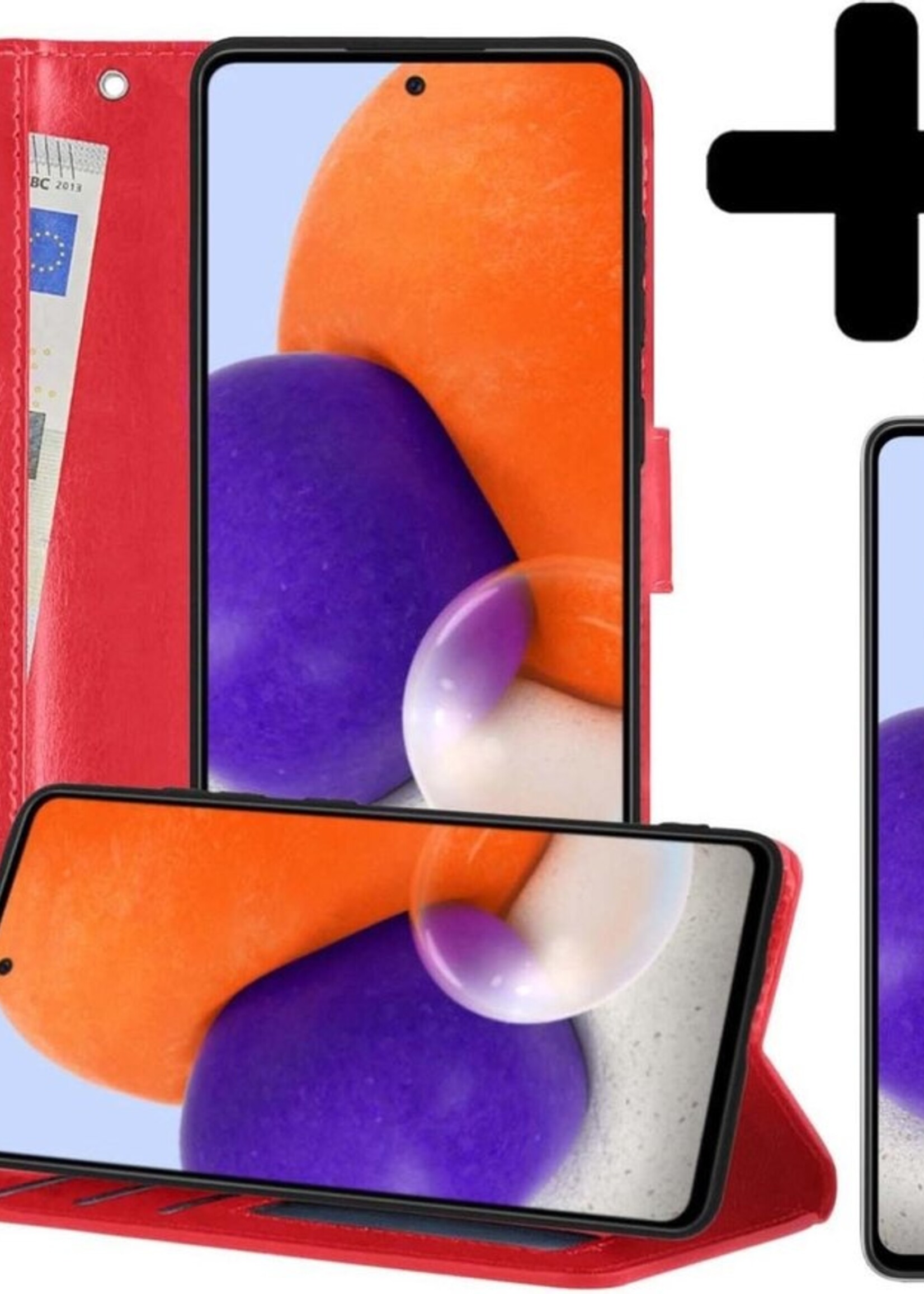LUQ Hoesje Geschikt voor Samsung A72 5G Hoesje Book Case Hoes Wallet Cover Met 2x Screenprotector - Hoes Geschikt voor Samsung Galaxy A72 5G Hoesje Bookcase Hoes - Rood