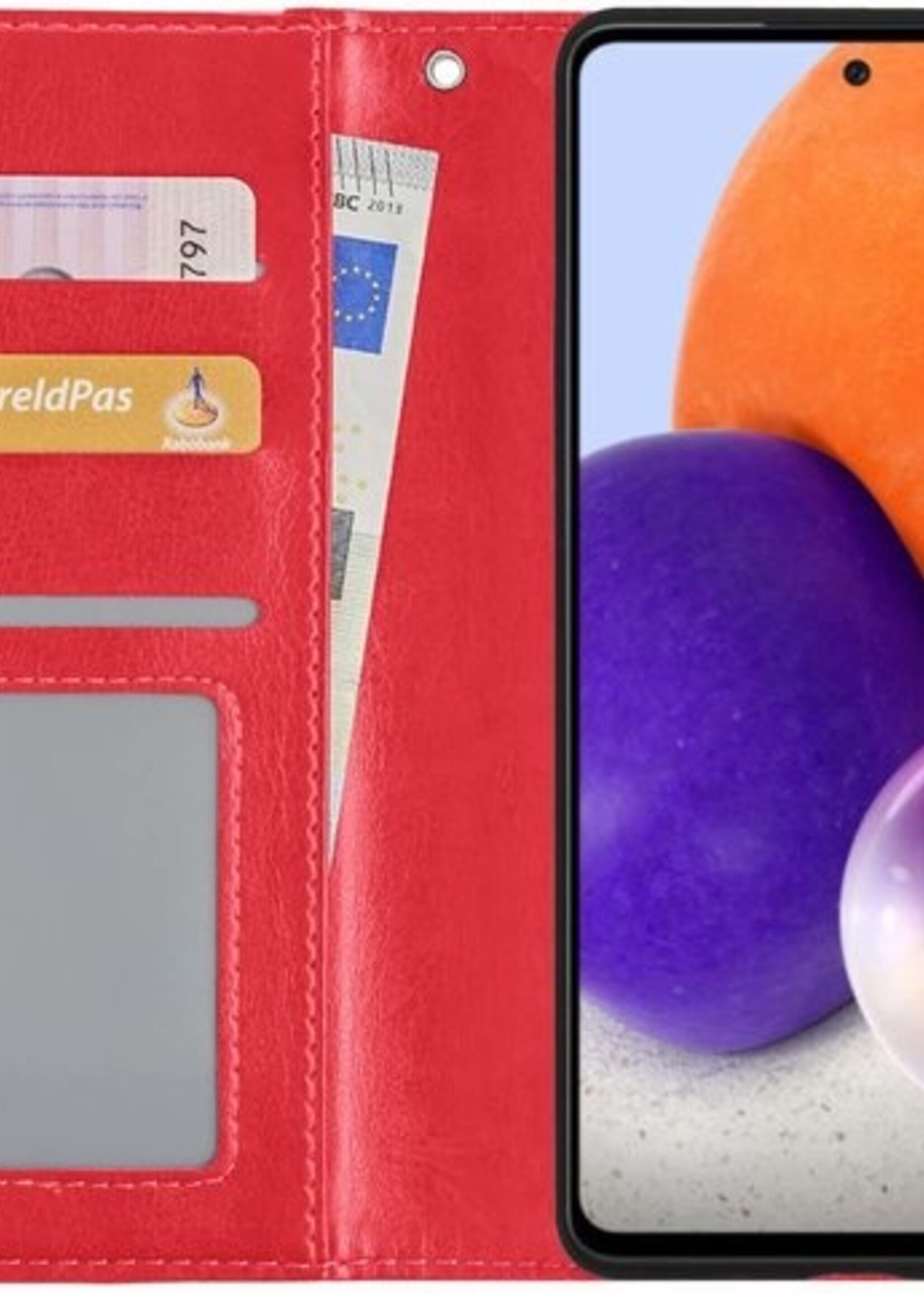 LUQ Hoesje Geschikt voor Samsung A72 5G Hoesje Book Case Hoes Wallet Cover Met 2x Screenprotector - Hoes Geschikt voor Samsung Galaxy A72 5G Hoesje Bookcase Hoes - Rood