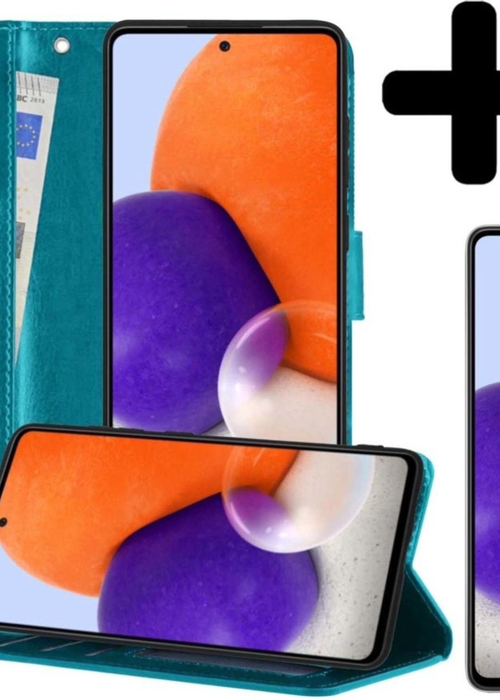 LUQ Hoesje Geschikt voor Samsung A72 5G Hoesje Book Case Hoes Wallet Cover Met 2x Screenprotector - Hoes Geschikt voor Samsung Galaxy A72 5G Hoesje Bookcase Hoes - Turquoise
