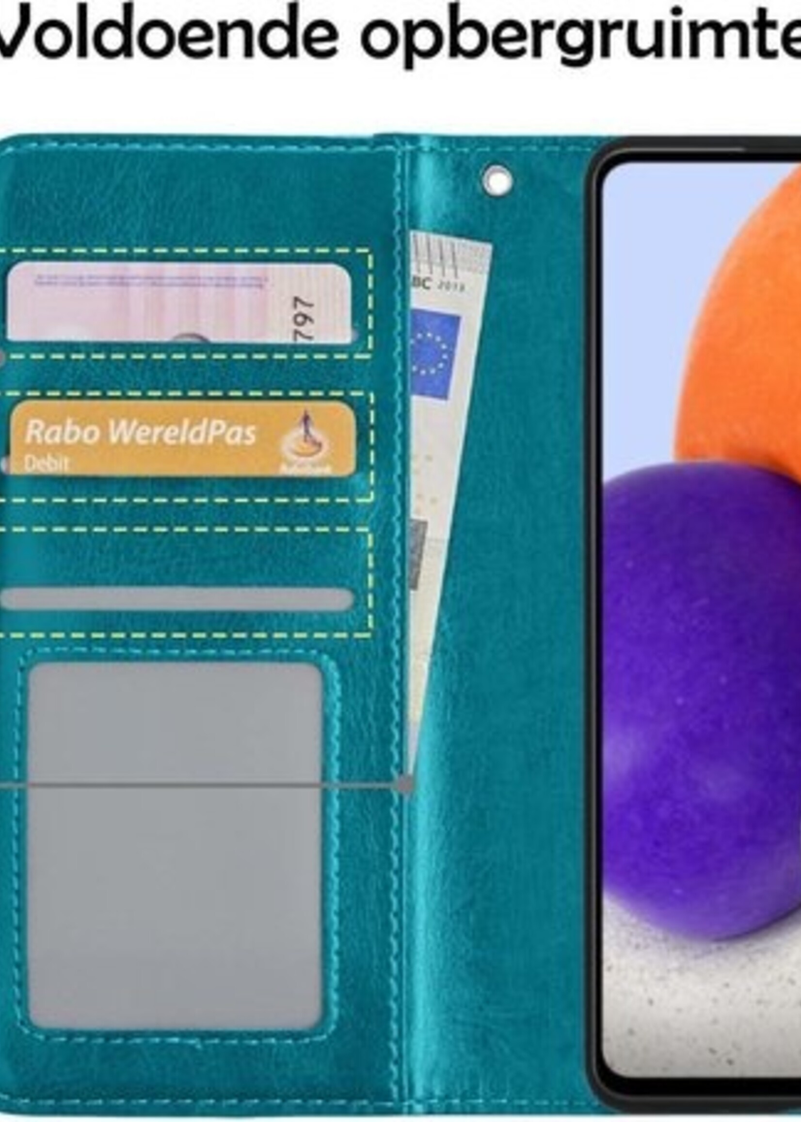 LUQ Hoesje Geschikt voor Samsung A72 5G Hoesje Book Case Hoes Wallet Cover Met 2x Screenprotector - Hoes Geschikt voor Samsung Galaxy A72 5G Hoesje Bookcase Hoes - Turquoise