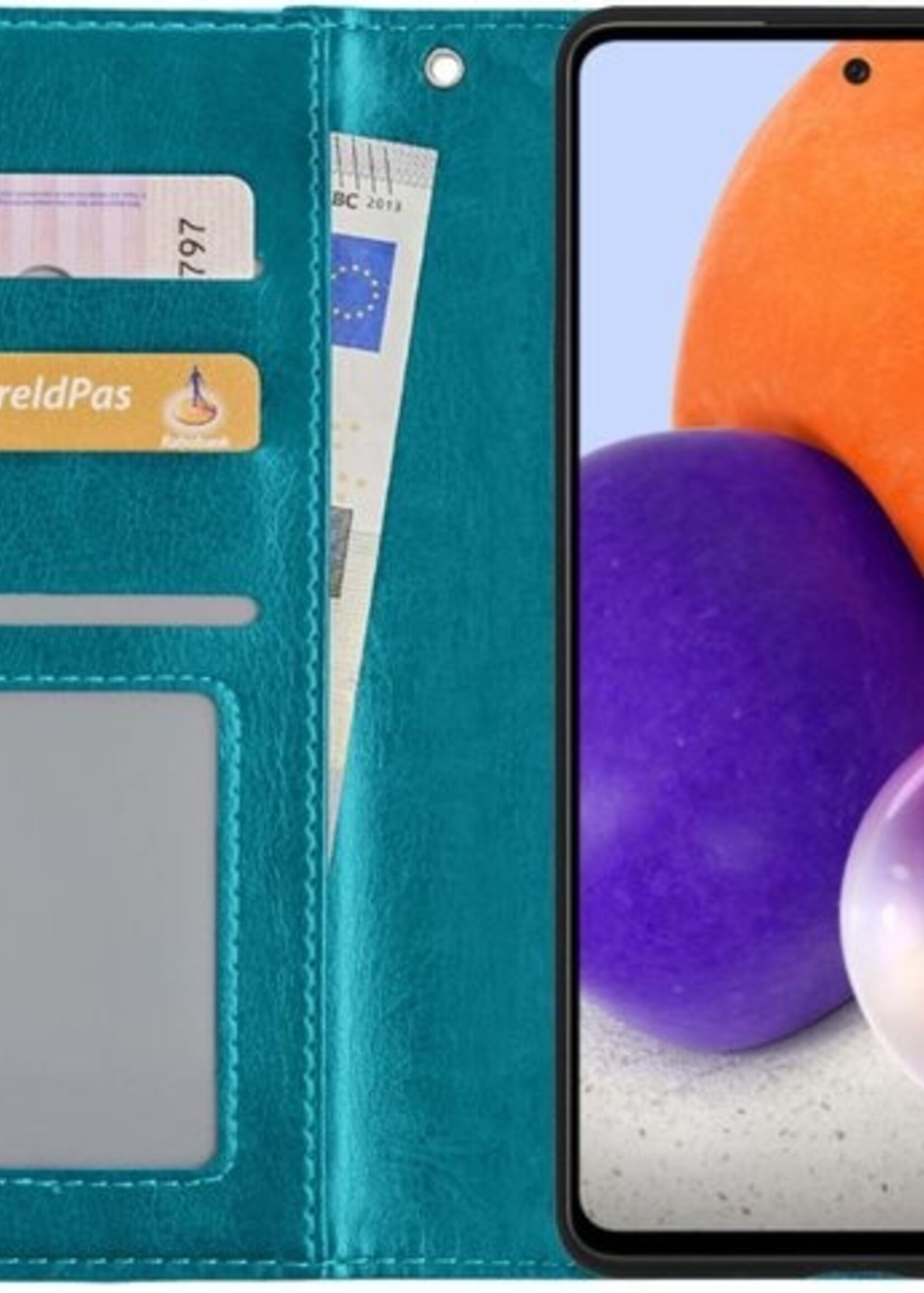 LUQ Hoesje Geschikt voor Samsung A72 5G Hoesje Book Case Hoes Wallet Cover Met 2x Screenprotector - Hoes Geschikt voor Samsung Galaxy A72 5G Hoesje Bookcase Hoes - Turquoise