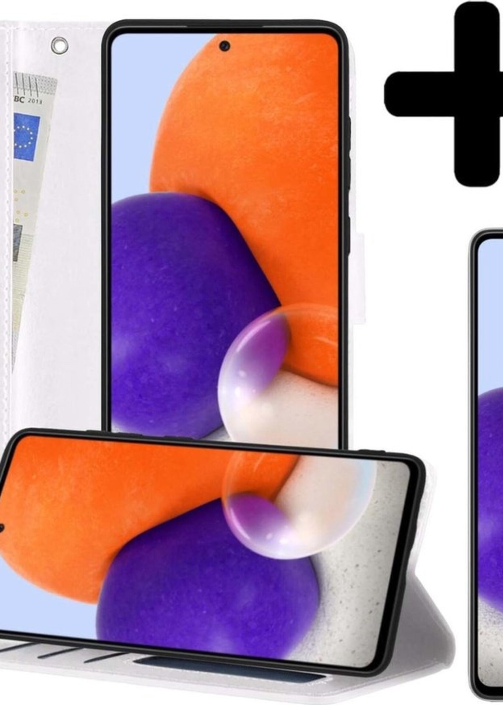 LUQ Hoesje Geschikt voor Samsung A72 5G Hoesje Book Case Hoes Wallet Cover Met 2x Screenprotector - Hoes Geschikt voor Samsung Galaxy A72 5G Hoesje Bookcase Hoes - Wit