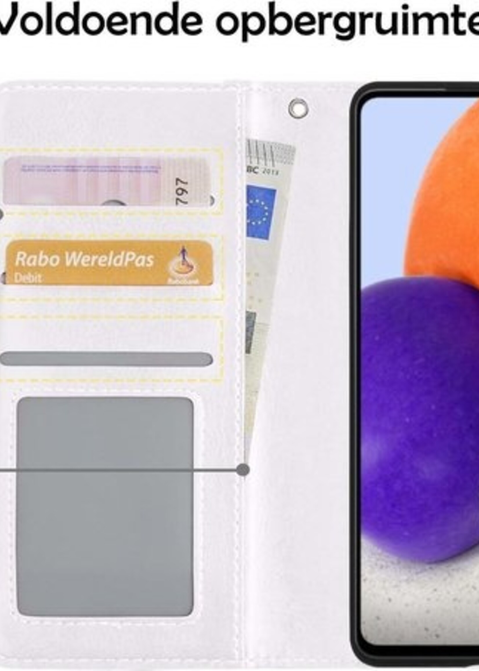 LUQ Hoesje Geschikt voor Samsung A72 5G Hoesje Book Case Hoes Wallet Cover Met 2x Screenprotector - Hoes Geschikt voor Samsung Galaxy A72 5G Hoesje Bookcase Hoes - Wit