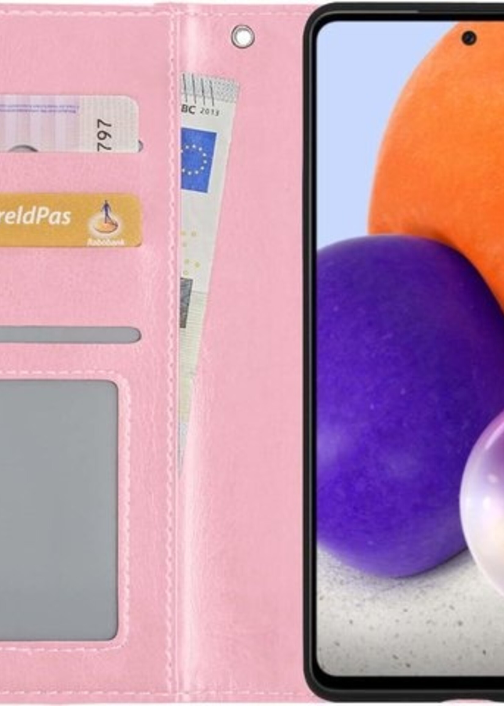 LUQ Hoesje Geschikt voor Samsung A72 5G Hoesje Book Case Hoes Wallet Cover Met 2x Screenprotector - Hoes Geschikt voor Samsung Galaxy A72 5G Hoesje Bookcase Hoes - Lichtroze