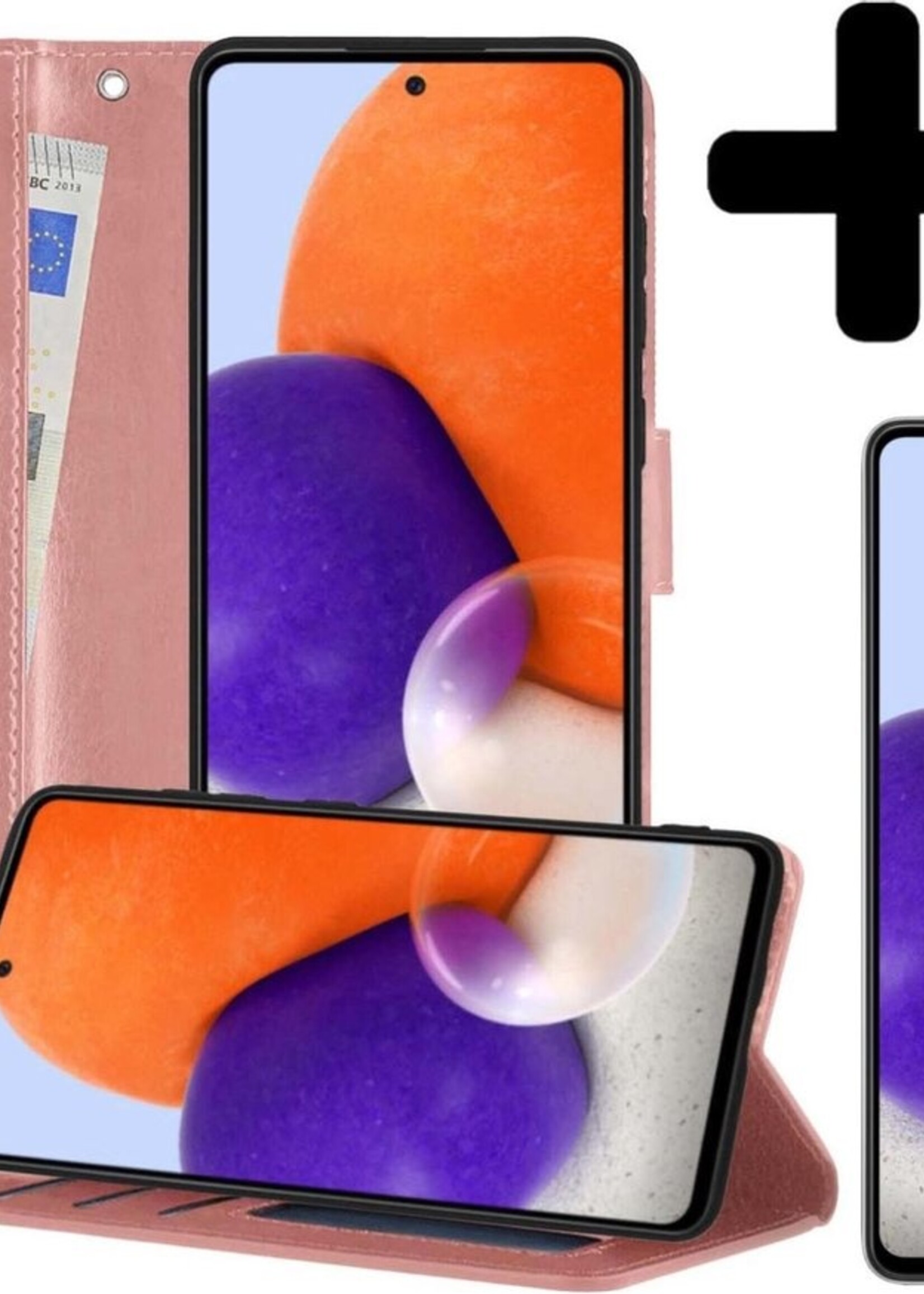 LUQ Hoesje Geschikt voor Samsung A72 5G Hoesje Book Case Hoes Wallet Cover Met 2x Screenprotector - Hoes Geschikt voor Samsung Galaxy A72 5G Hoesje Bookcase Hoes - Rosé goud