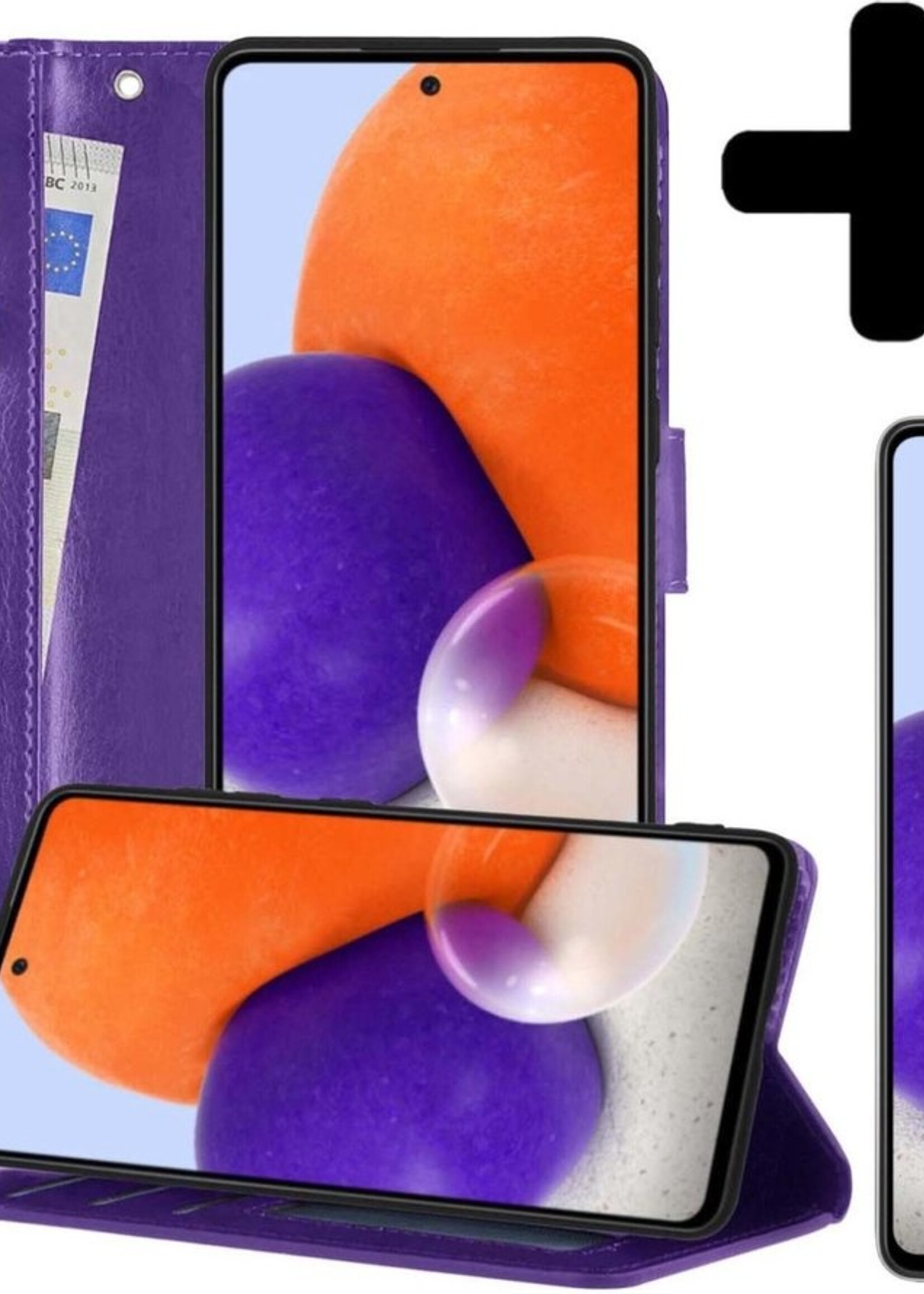 LUQ Hoesje Geschikt voor Samsung A72 5G Hoesje Book Case Hoes Wallet Cover Met 2x Screenprotector - Hoes Geschikt voor Samsung Galaxy A72 5G Hoesje Bookcase Hoes - Paars