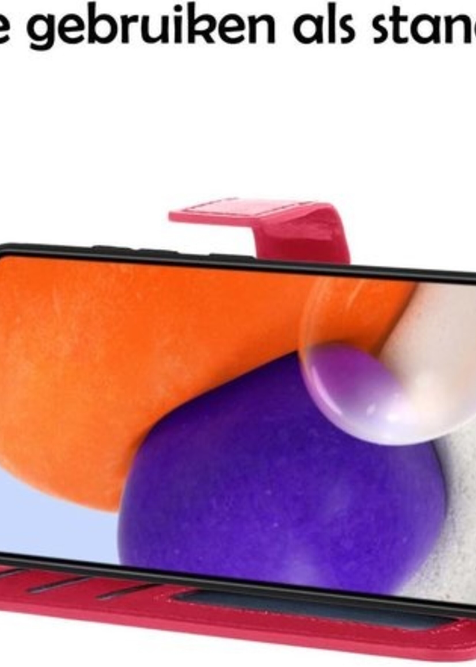 LUQ Hoesje Geschikt voor Samsung A72 5G Hoesje Book Case Hoes Wallet Cover Met 2x Screenprotector - Hoes Geschikt voor Samsung Galaxy A72 5G Hoesje Bookcase Hoes - Donkerroze