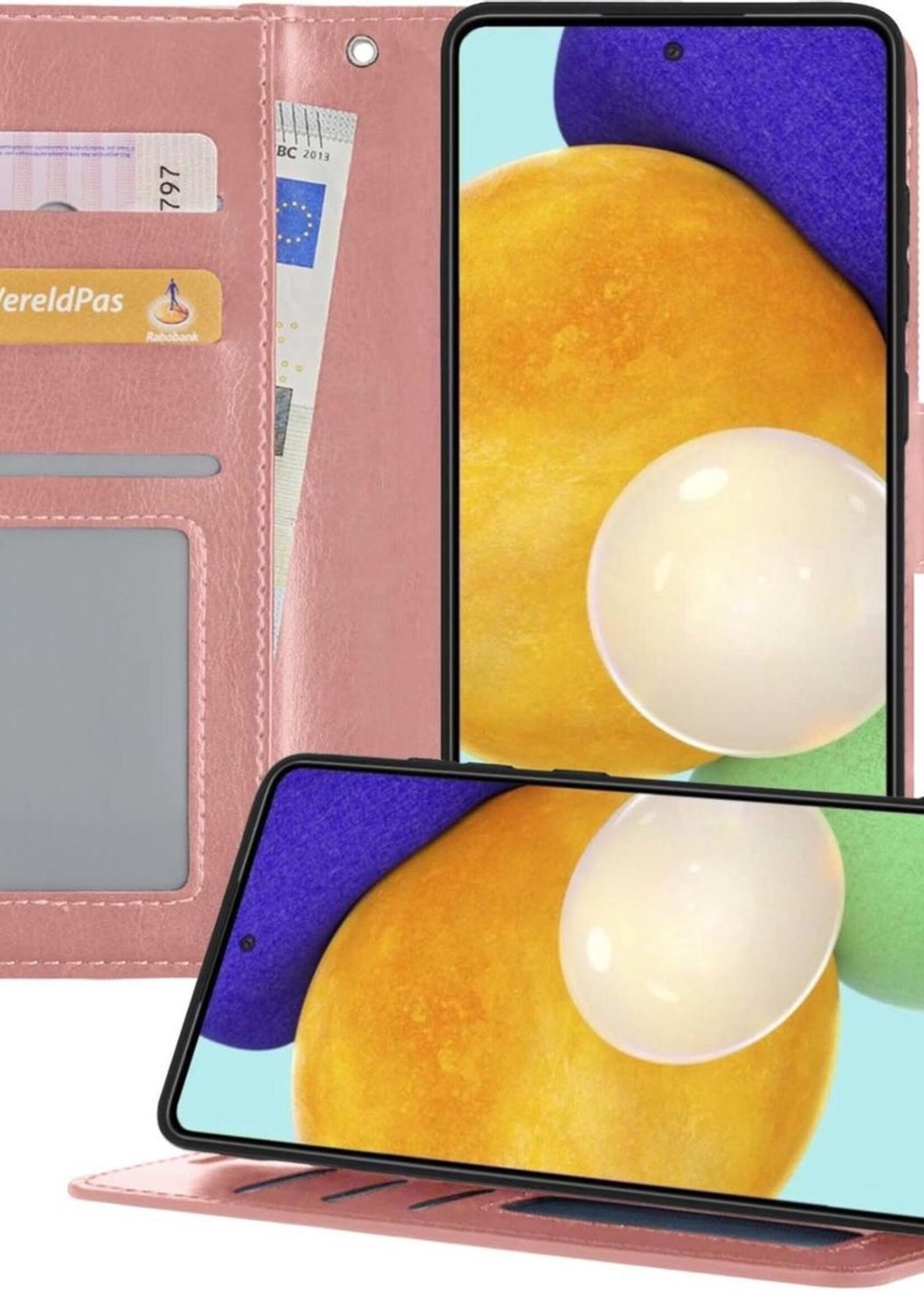 LUQ Hoesje Geschikt voor Samsung A52 5G Hoesje Book Case Hoes Wallet Cover - Hoes Geschikt voor Samsung Galaxy A52 5G Hoesje Bookcase Hoes - Rosé goud