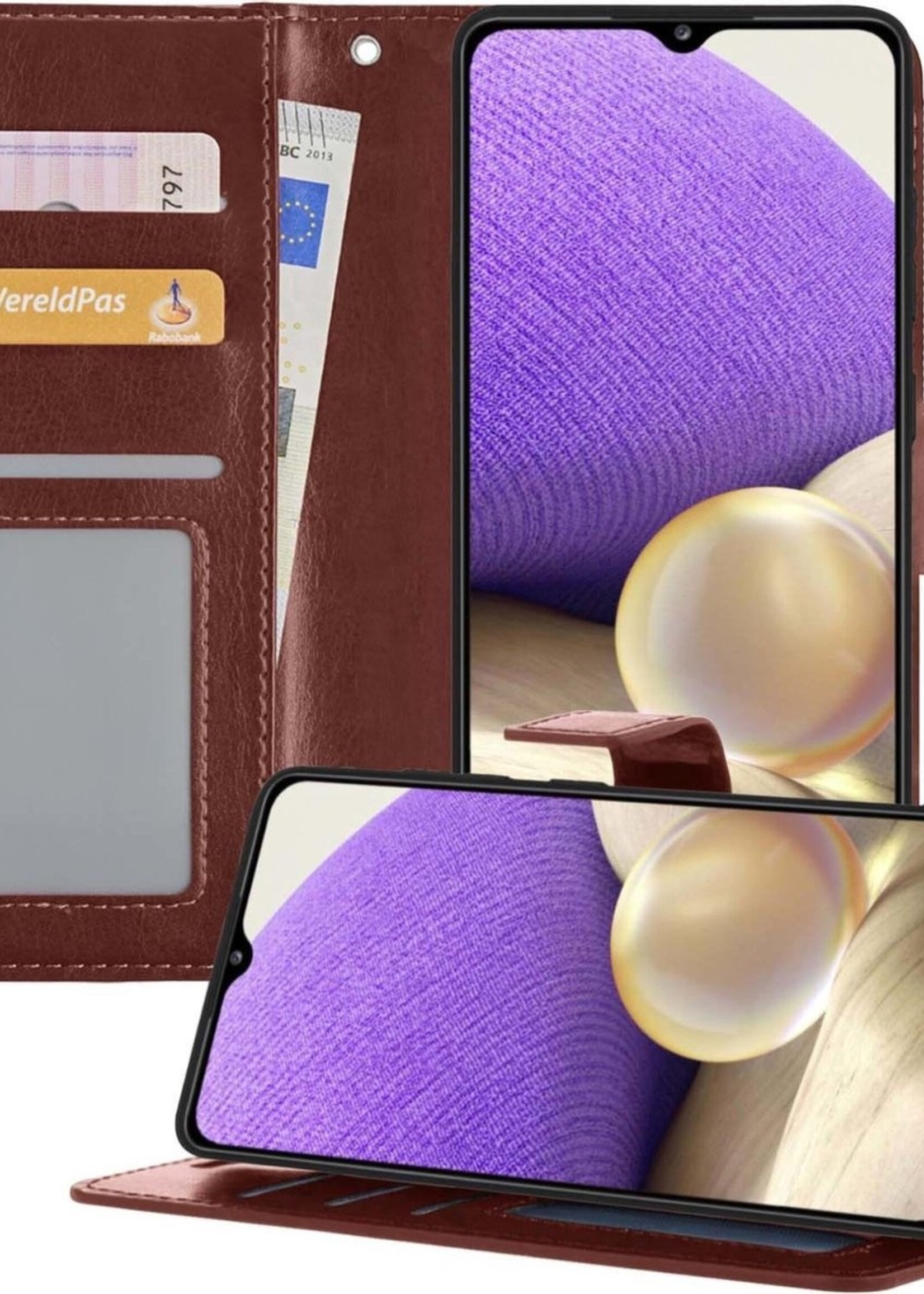 LUQ Hoesje Geschikt voor Samsung A32 5G Hoesje Book Case Hoes Wallet Cover - Hoes Geschikt voor Samsung Galaxy A32 5G Hoesje Bookcase Hoes - Bruin