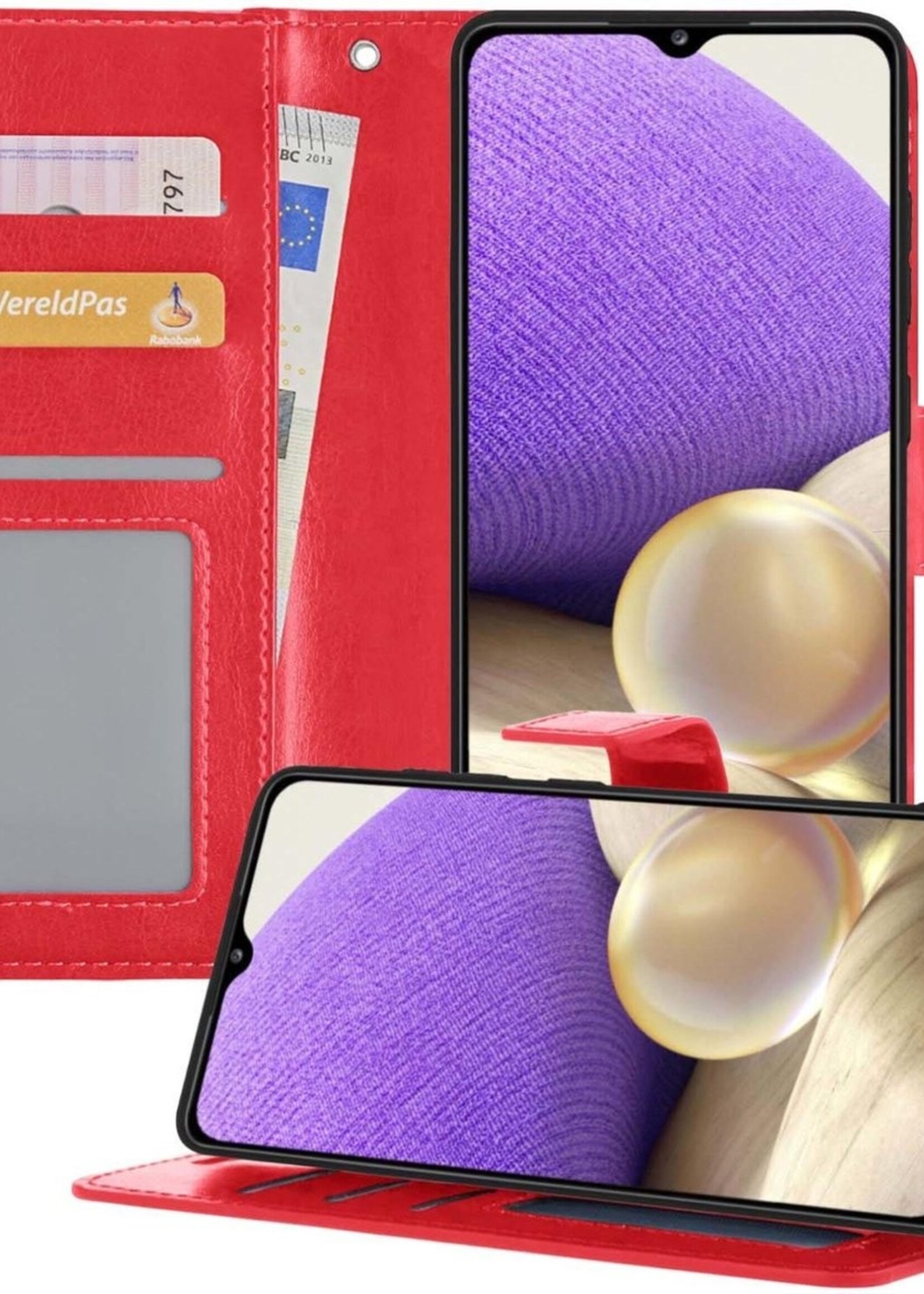 LUQ Hoesje Geschikt voor Samsung A32 5G Hoesje Book Case Hoes Wallet Cover - Hoes Geschikt voor Samsung Galaxy A32 5G Hoesje Bookcase Hoes - Rood