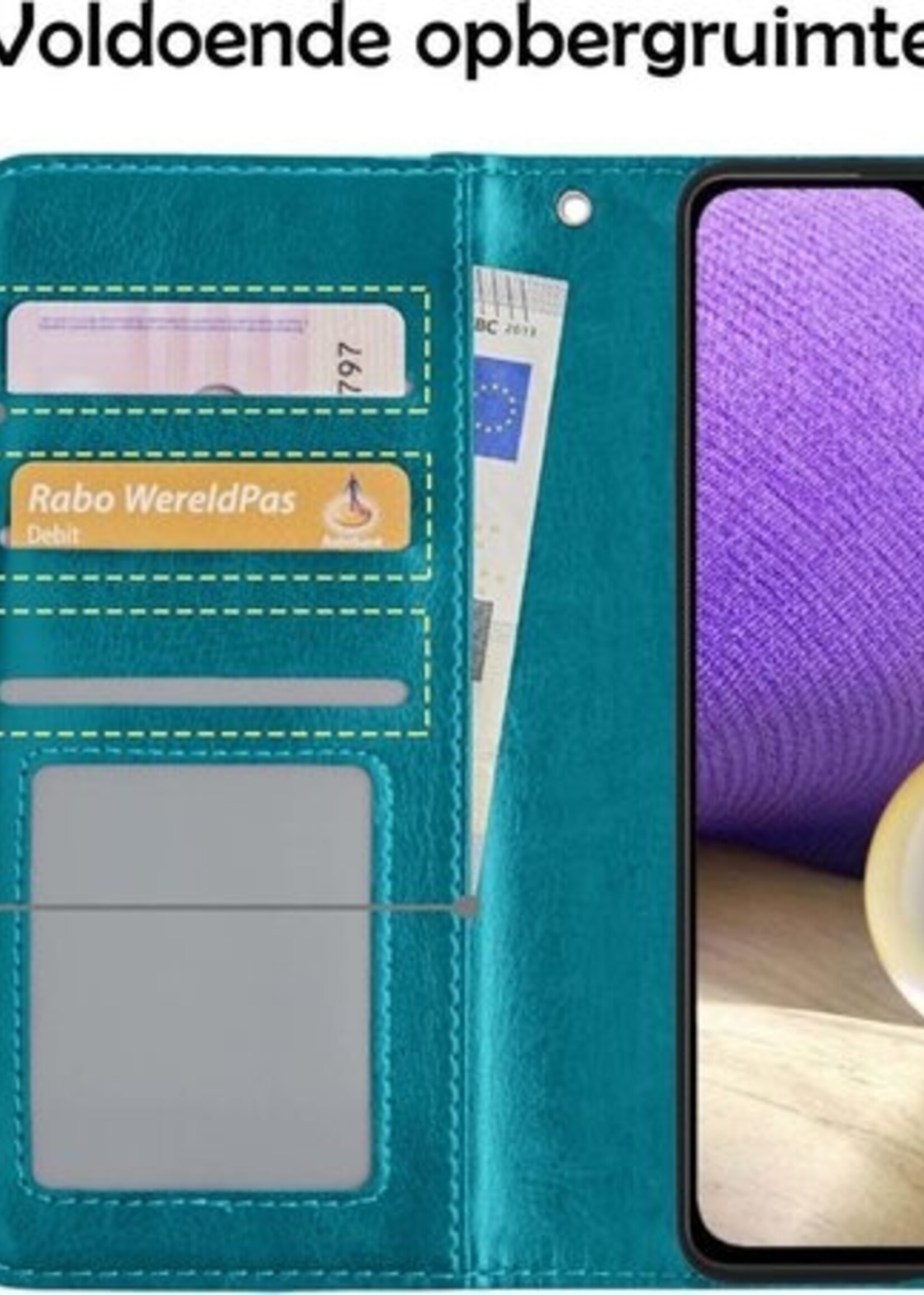 LUQ Hoesje Geschikt voor Samsung A32 5G Hoesje Book Case Hoes Wallet Cover - Hoes Geschikt voor Samsung Galaxy A32 5G Hoesje Bookcase Hoes - Turquoise