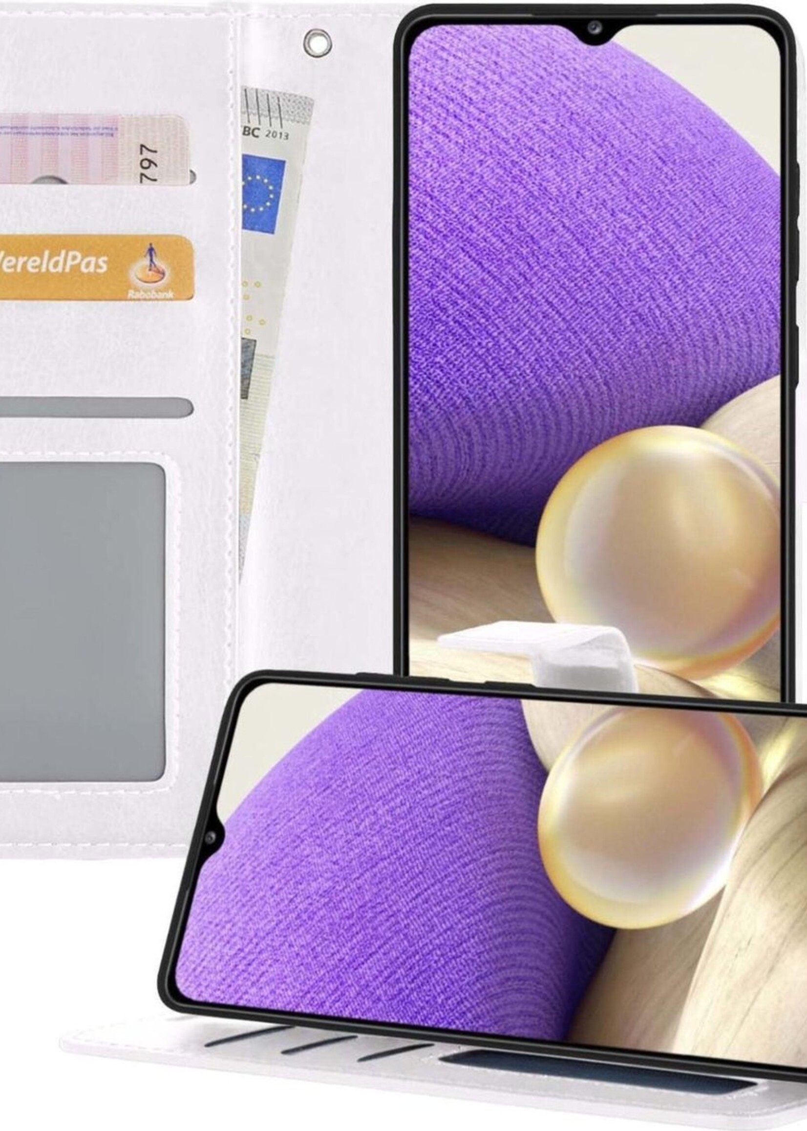 LUQ Hoesje Geschikt voor Samsung A32 5G Hoesje Book Case Hoes Wallet Cover - Hoes Geschikt voor Samsung Galaxy A32 5G Hoesje Bookcase Hoes - Wit