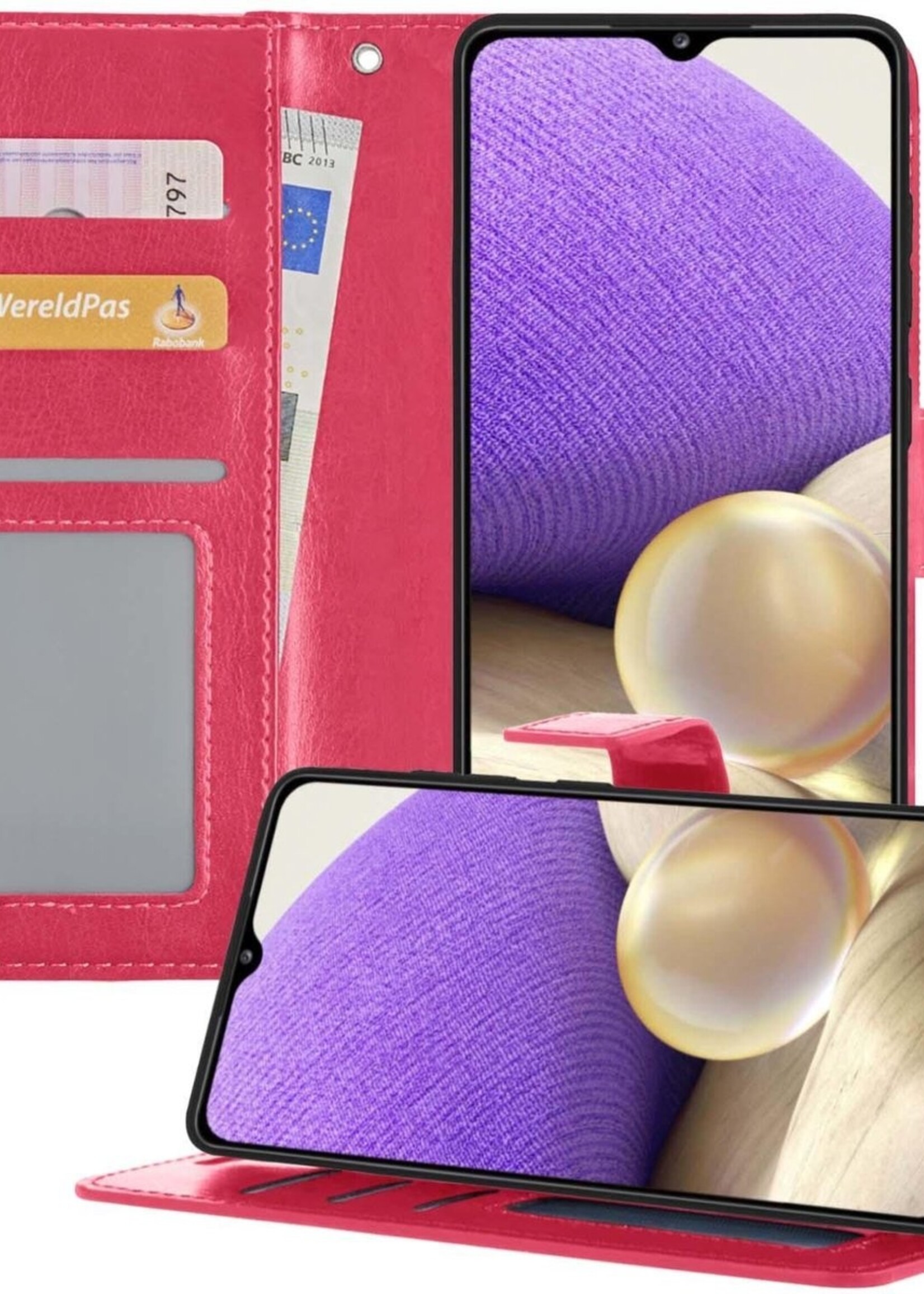 LUQ Hoesje Geschikt voor Samsung A32 5G Hoesje Book Case Hoes Wallet Cover - Hoes Geschikt voor Samsung Galaxy A32 5G Hoesje Bookcase Hoes - Donkerroze