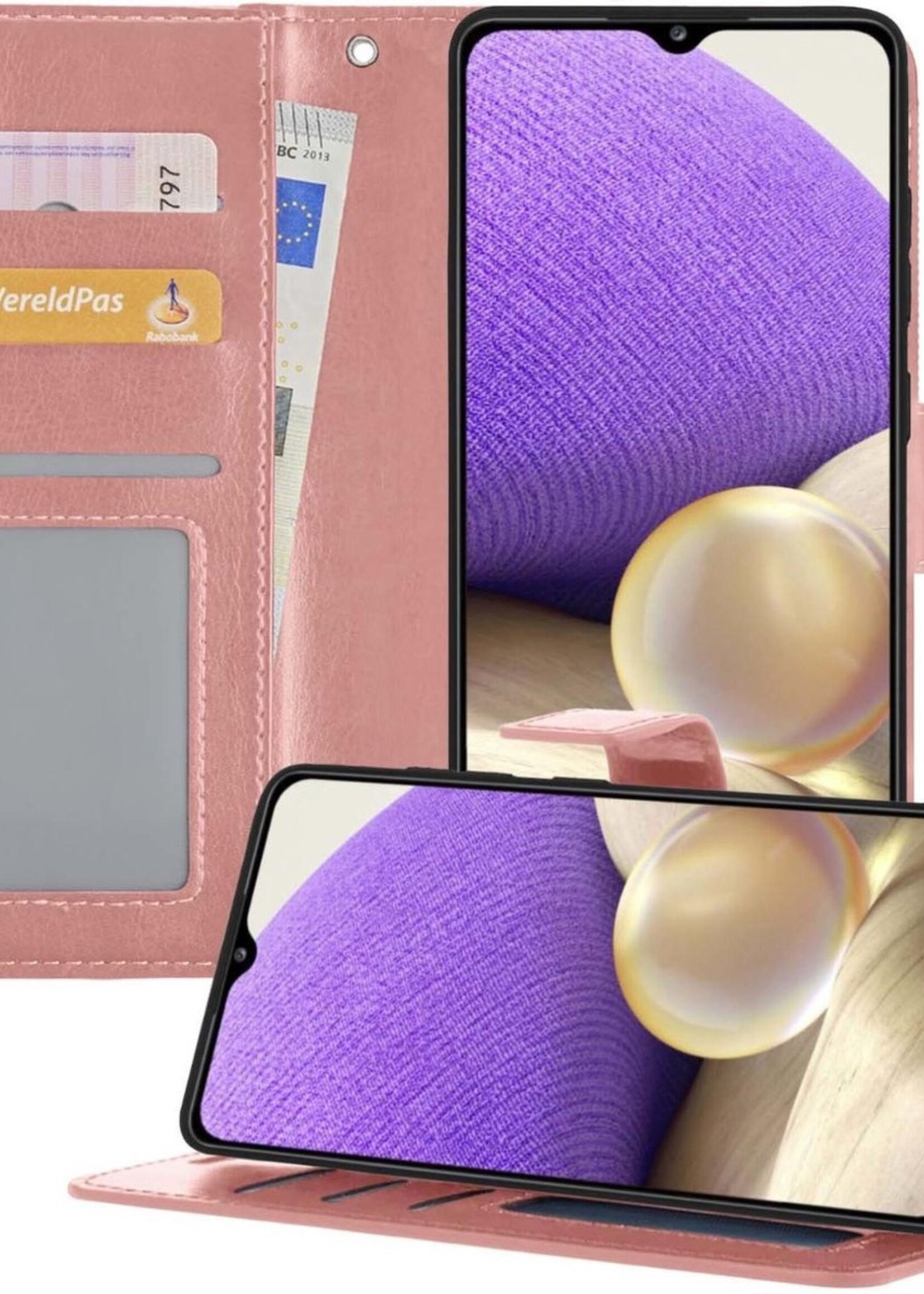 LUQ Hoesje Geschikt voor Samsung A32 5G Hoesje Book Case Hoes Wallet Cover - Hoes Geschikt voor Samsung Galaxy A32 5G Hoesje Bookcase Hoes - Rosé goud