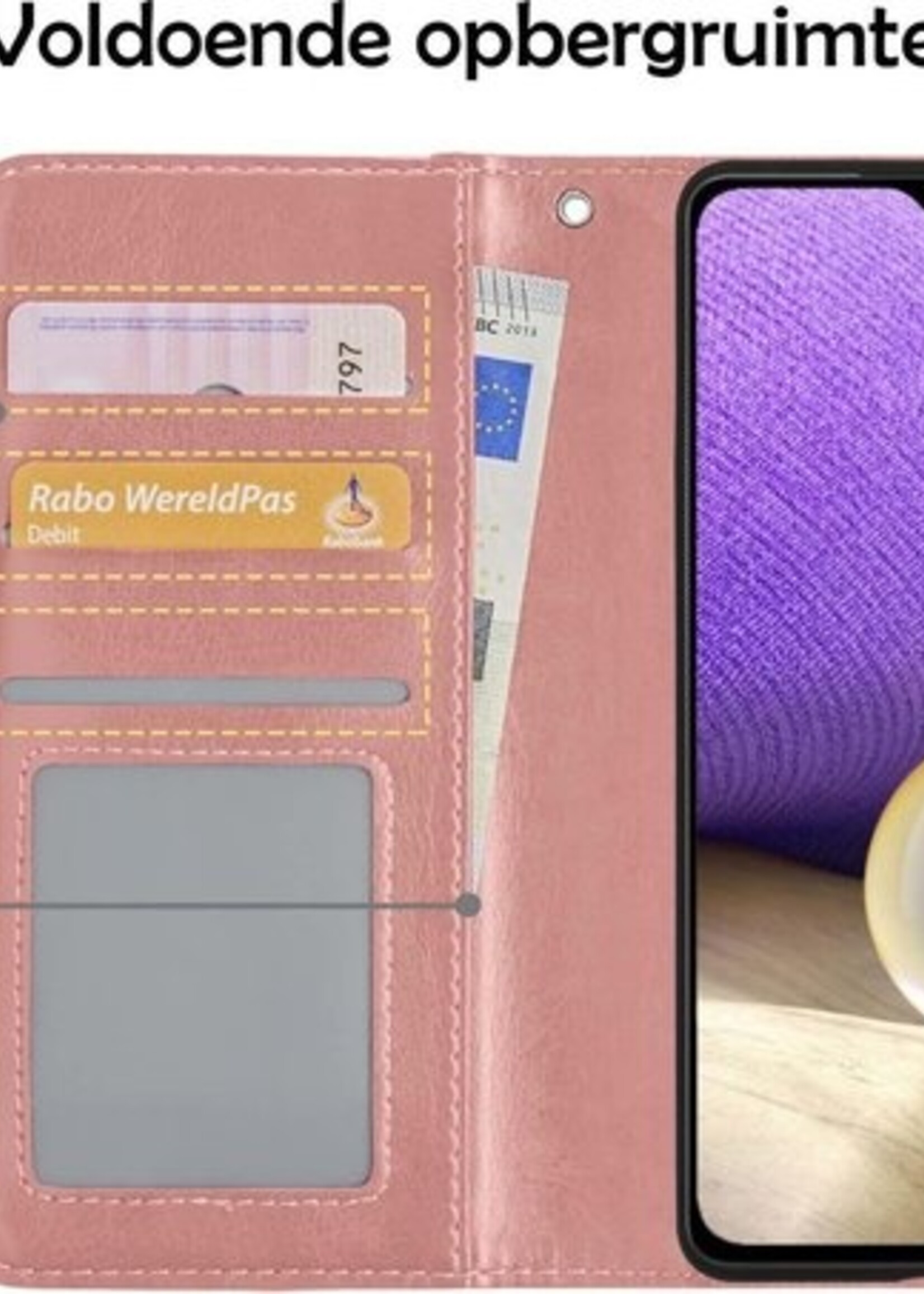 LUQ Hoesje Geschikt voor Samsung A32 5G Hoesje Book Case Hoes Wallet Cover - Hoes Geschikt voor Samsung Galaxy A32 5G Hoesje Bookcase Hoes - Rosé goud