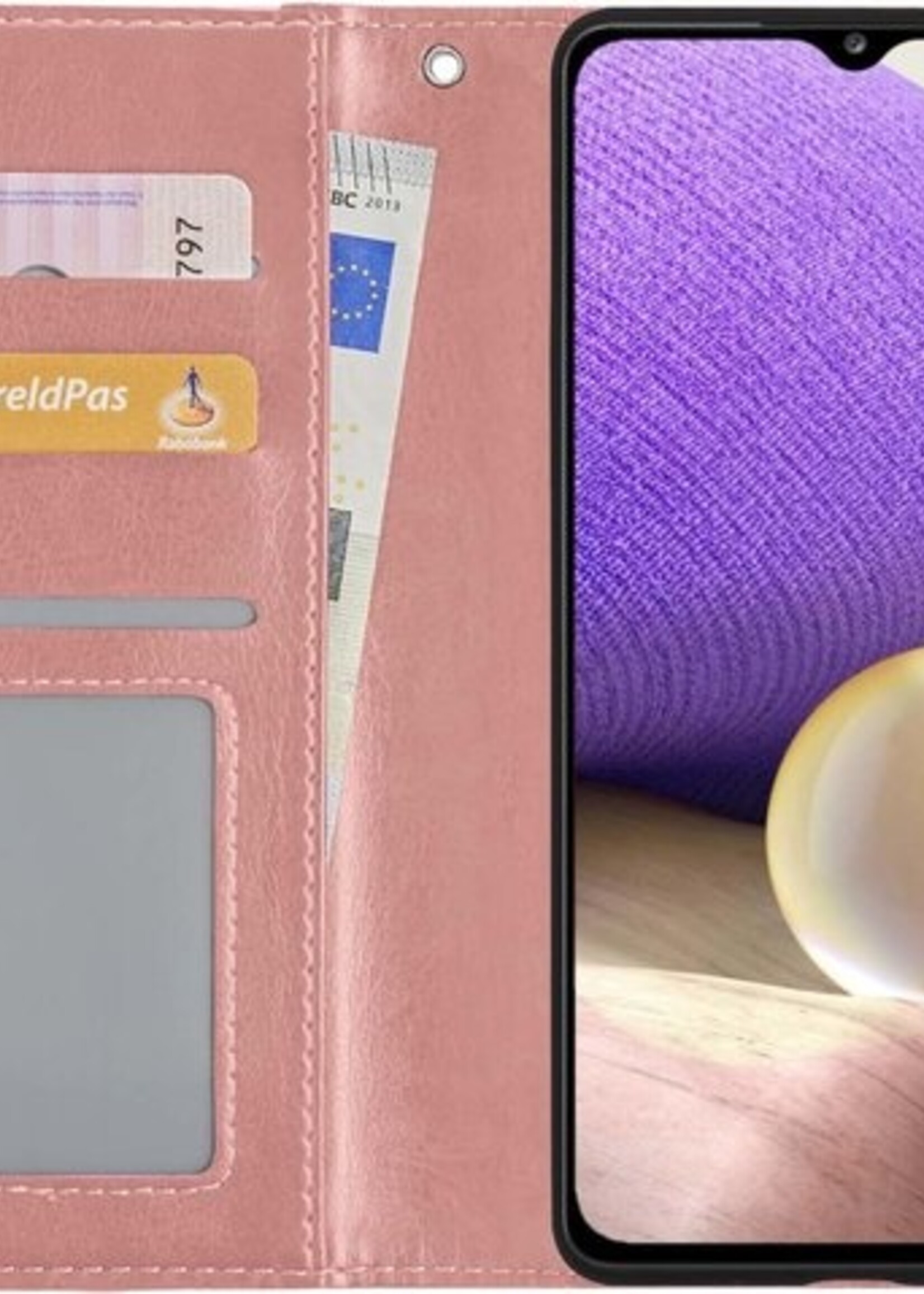 LUQ Hoesje Geschikt voor Samsung A32 5G Hoesje Book Case Hoes Wallet Cover - Hoes Geschikt voor Samsung Galaxy A32 5G Hoesje Bookcase Hoes - Rosé goud