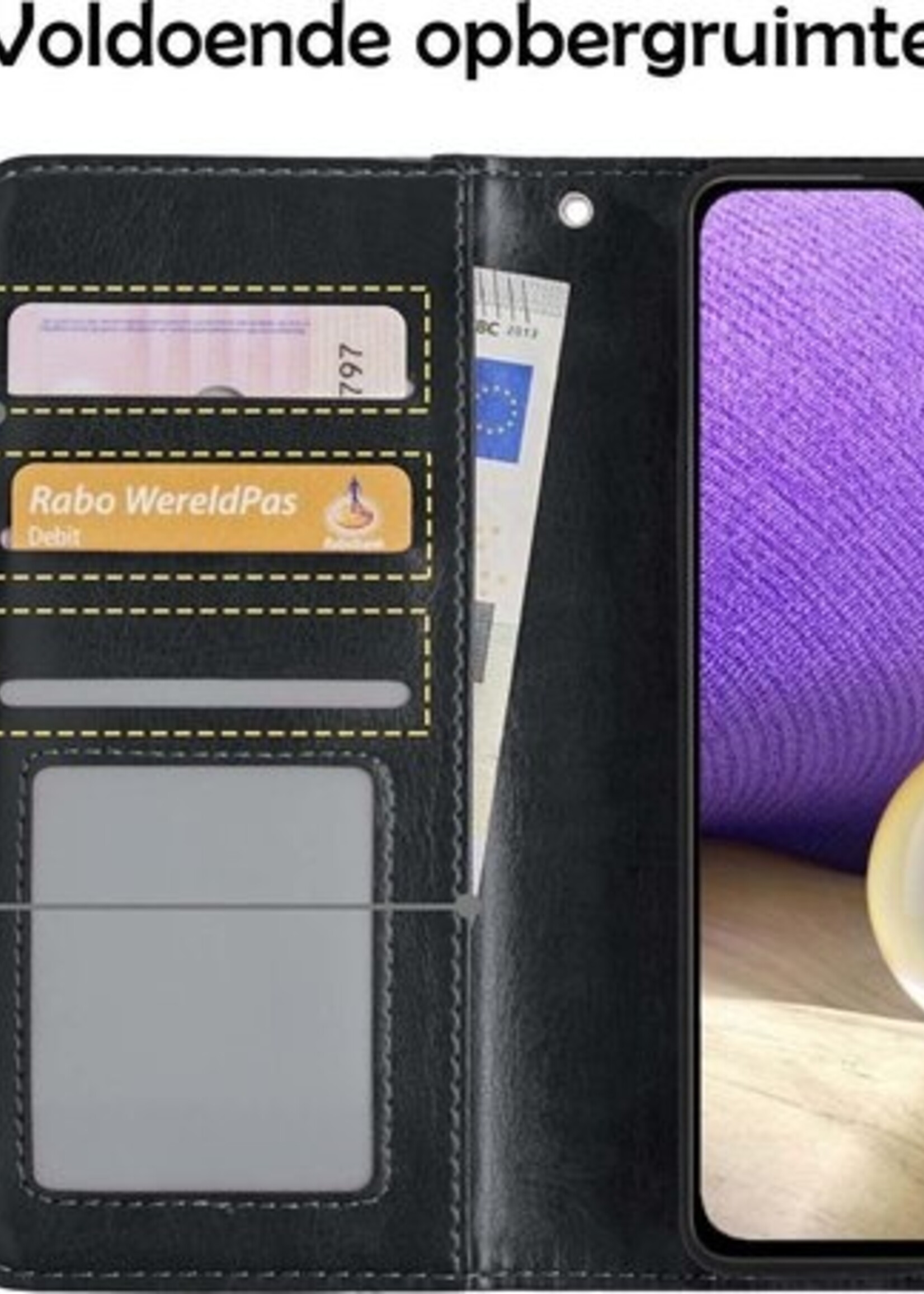 LUQ Hoesje Geschikt voor Samsung A32 5G Hoesje Book Case Hoes Wallet Cover Met Screenprotector - Hoes Geschikt voor Samsung Galaxy A32 5G Hoesje Bookcase Hoes - Zwart