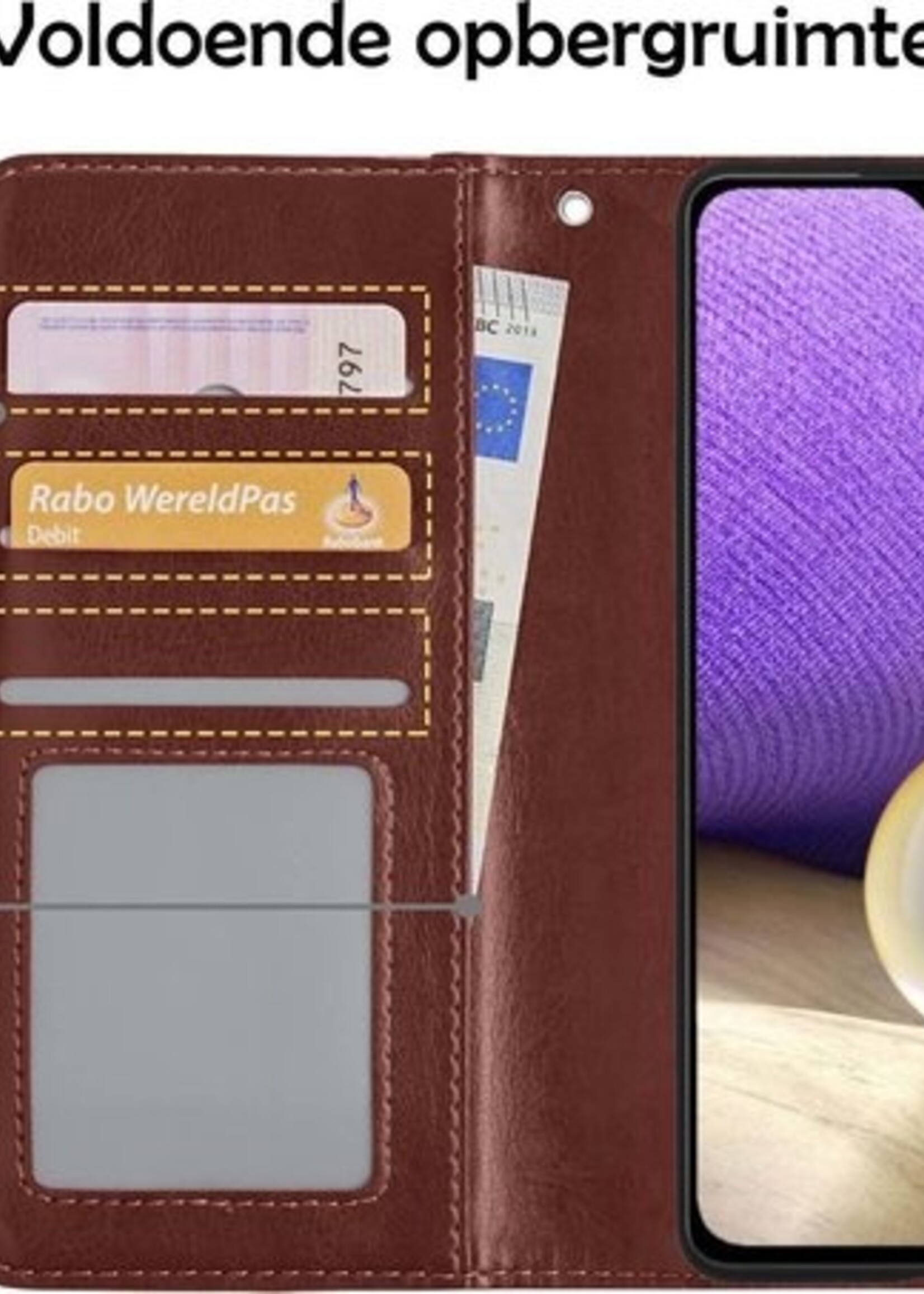 LUQ Hoesje Geschikt voor Samsung A32 5G Hoesje Book Case Hoes Wallet Cover Met Screenprotector - Hoes Geschikt voor Samsung Galaxy A32 5G Hoesje Bookcase Hoes - Bruin