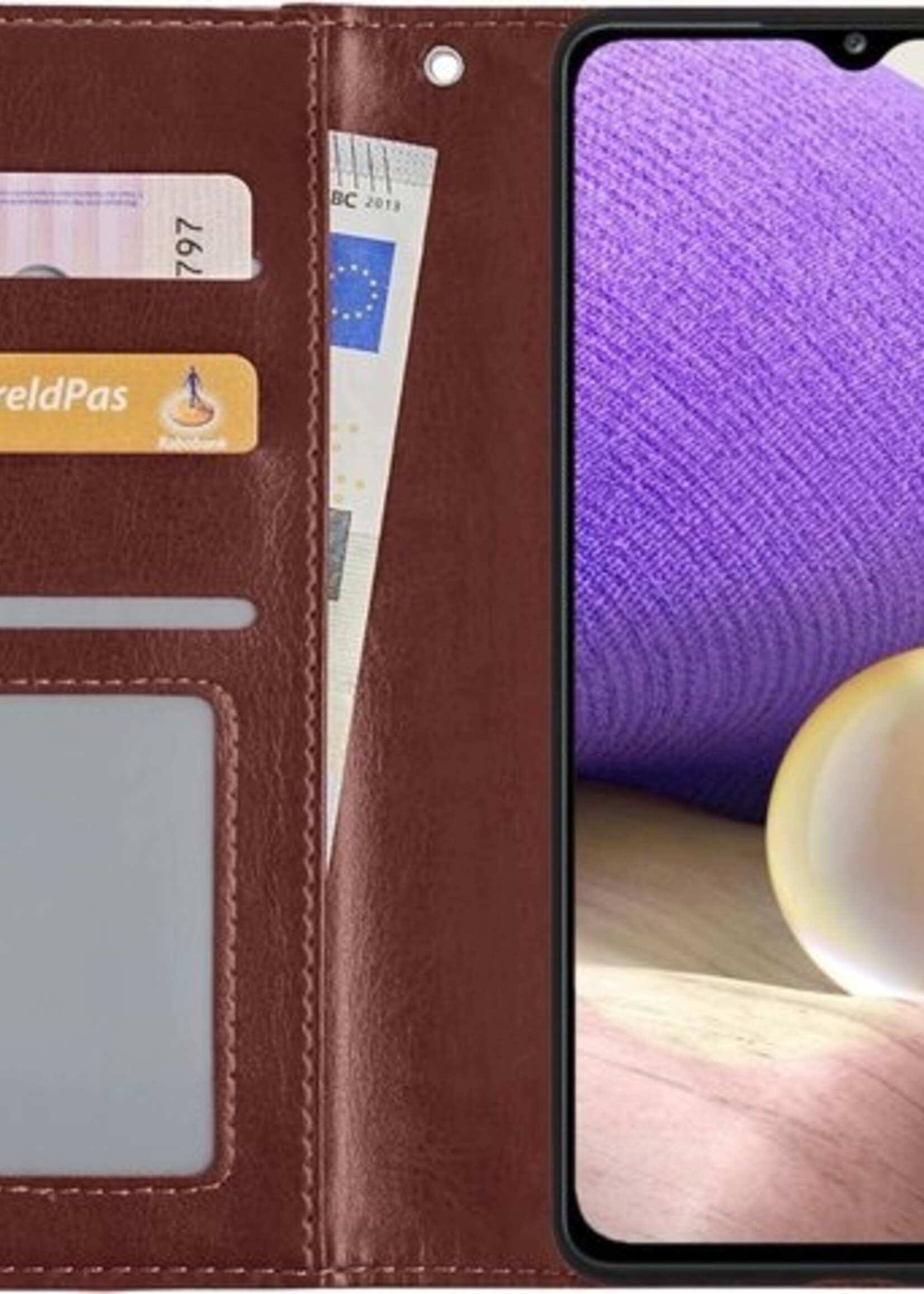 LUQ Hoesje Geschikt voor Samsung A32 5G Hoesje Book Case Hoes Wallet Cover Met Screenprotector - Hoes Geschikt voor Samsung Galaxy A32 5G Hoesje Bookcase Hoes - Bruin