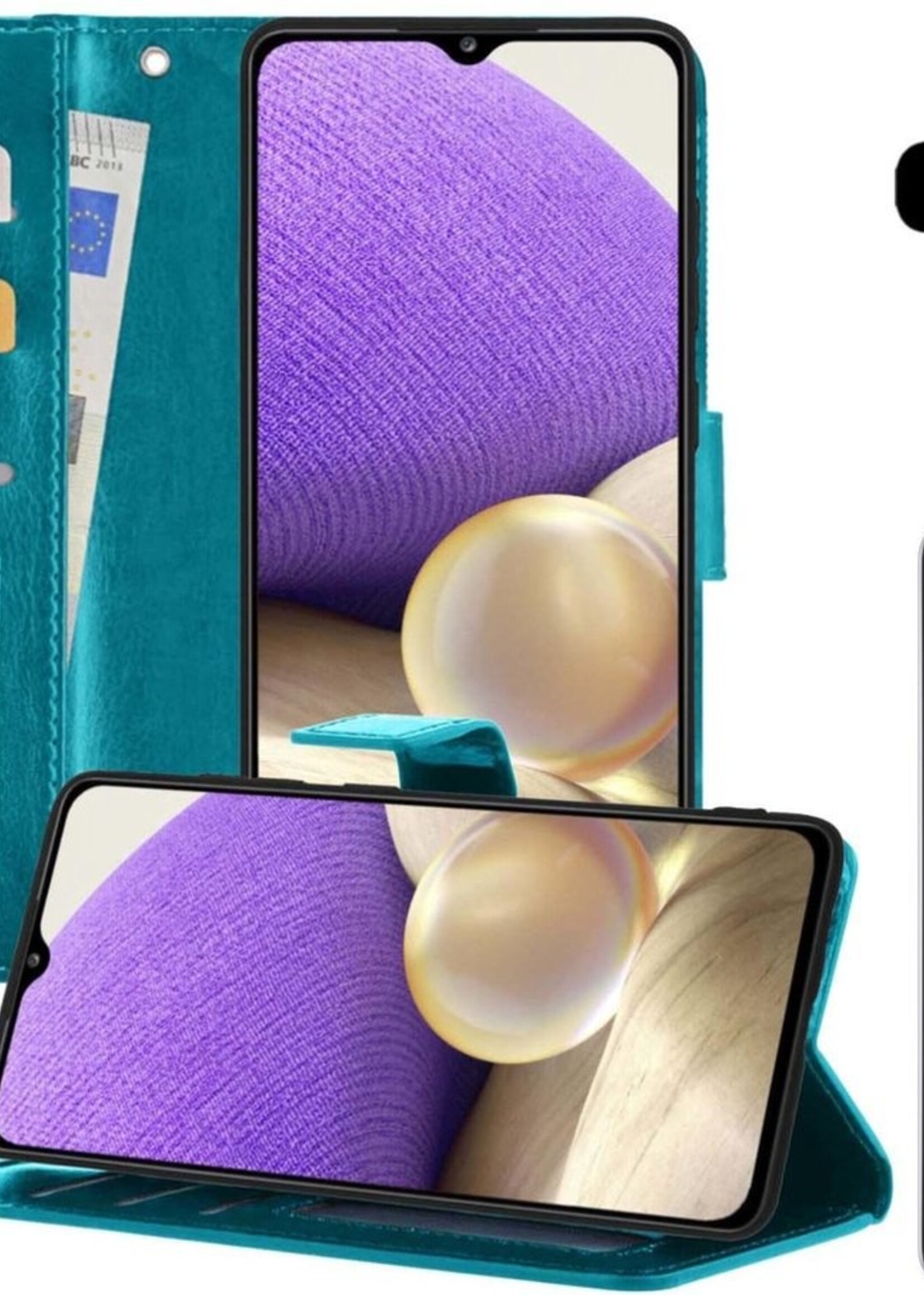 LUQ Hoesje Geschikt voor Samsung A32 5G Hoesje Book Case Hoes Wallet Cover Met Screenprotector - Hoes Geschikt voor Samsung Galaxy A32 5G Hoesje Bookcase Hoes - Turquoise
