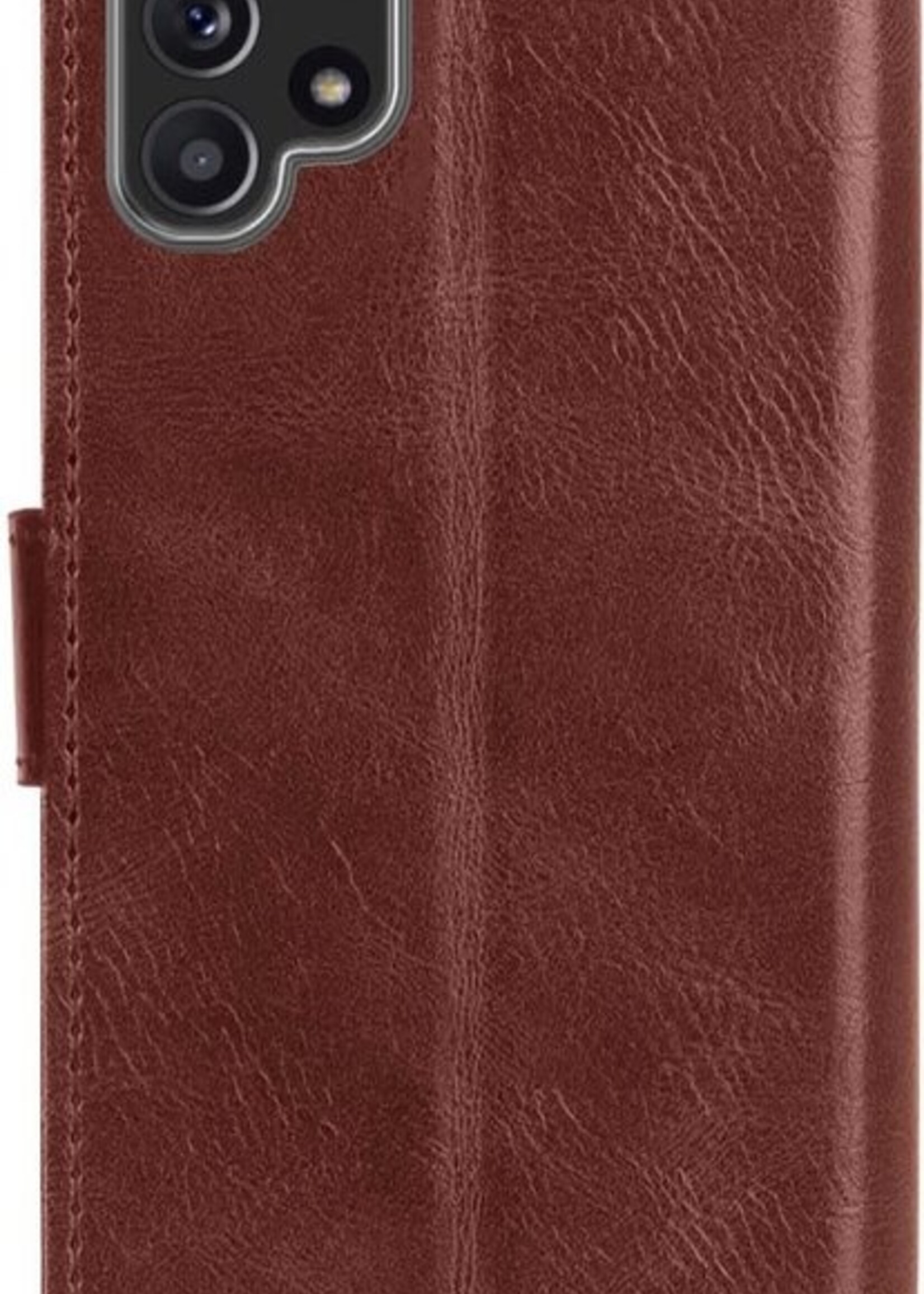 LUQ Hoesje Geschikt voor Samsung A32 5G Hoesje Book Case Hoes Wallet Cover Met 2x Screenprotector - Hoes Geschikt voor Samsung Galaxy A32 5G Hoesje Bookcase Hoes - Bruin