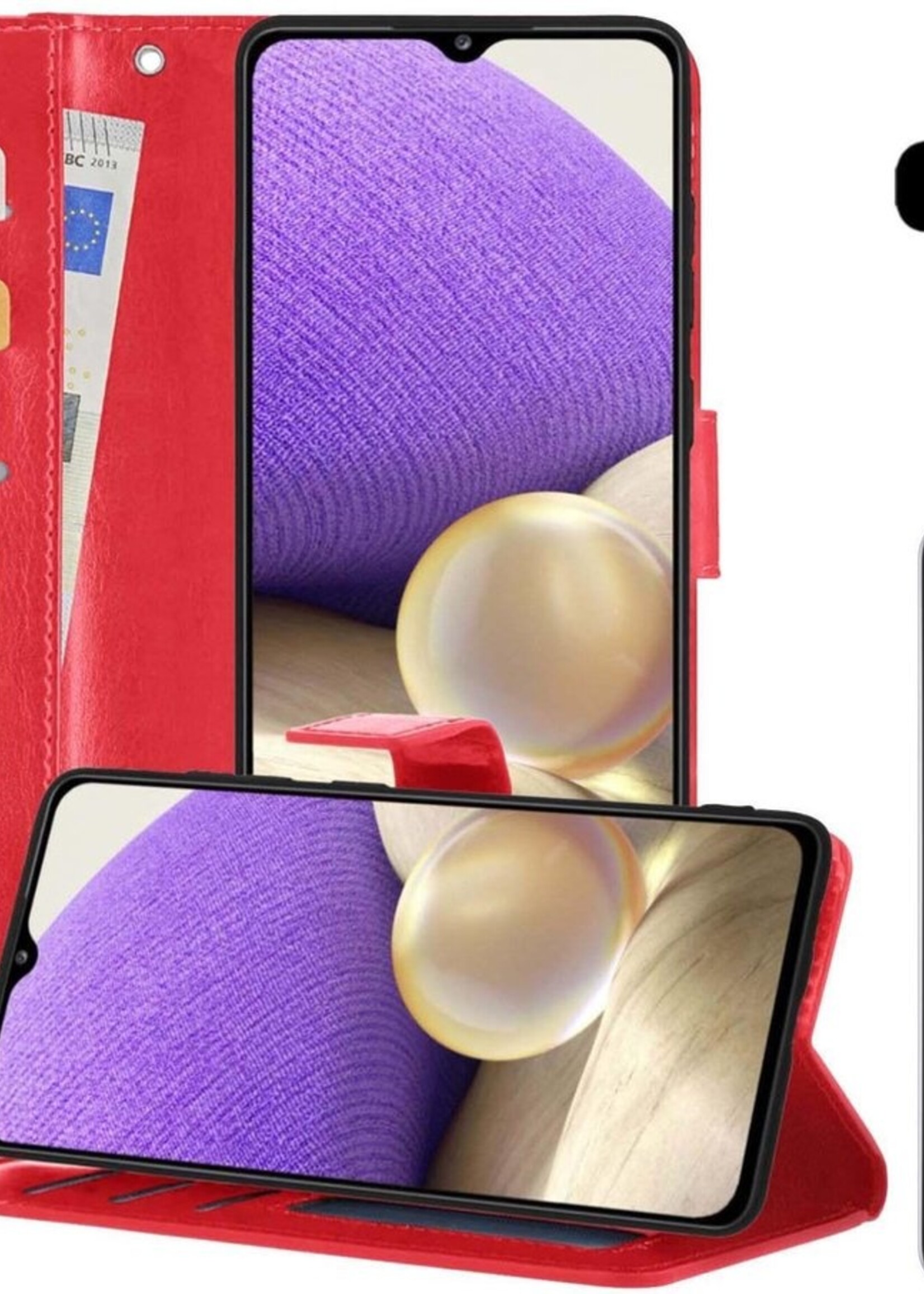 LUQ Hoesje Geschikt voor Samsung A32 5G Hoesje Book Case Hoes Wallet Cover Met 2x Screenprotector - Hoes Geschikt voor Samsung Galaxy A32 5G Hoesje Bookcase Hoes - Rood