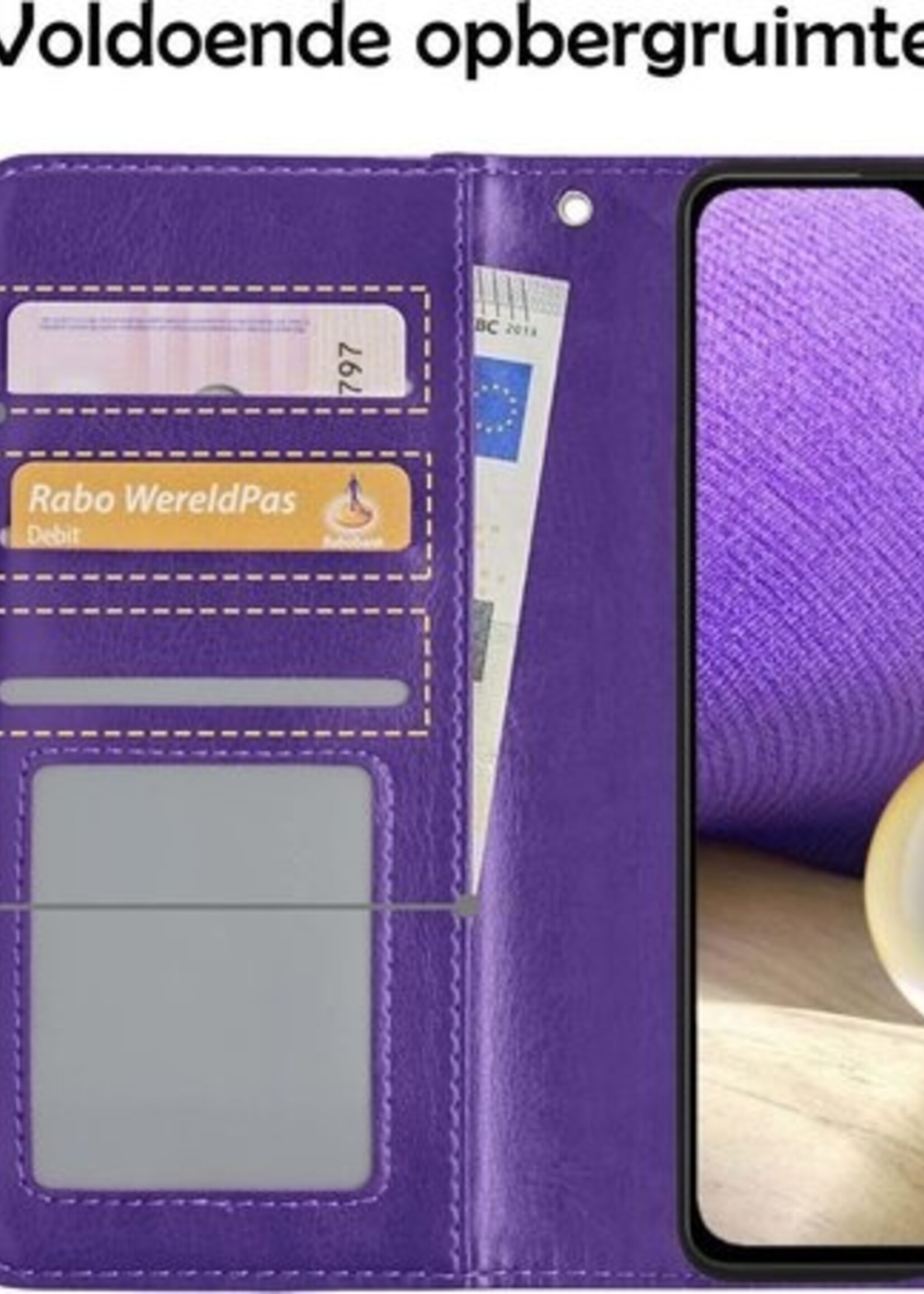 LUQ Hoesje Geschikt voor Samsung A32 5G Hoesje Book Case Hoes Wallet Cover Met 2x Screenprotector - Hoes Geschikt voor Samsung Galaxy A32 5G Hoesje Bookcase Hoes - Paars