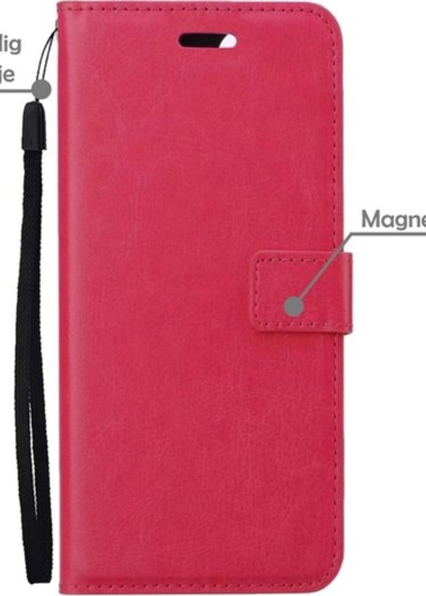 LUQ Hoesje Geschikt voor Samsung A32 5G Hoesje Book Case Hoes Wallet Cover Met 2x Screenprotector - Hoes Geschikt voor Samsung Galaxy A32 5G Hoesje Bookcase Hoes - Donkerroze