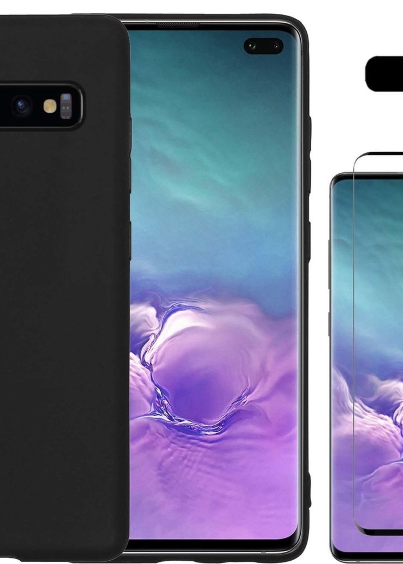 LUQ Hoesje Geschikt voor Samsung S10 Hoesje Siliconen Case Met Screenprotector - Hoes Geschikt voor Samsung Galaxy S10 Hoes Siliconen - Zwart
