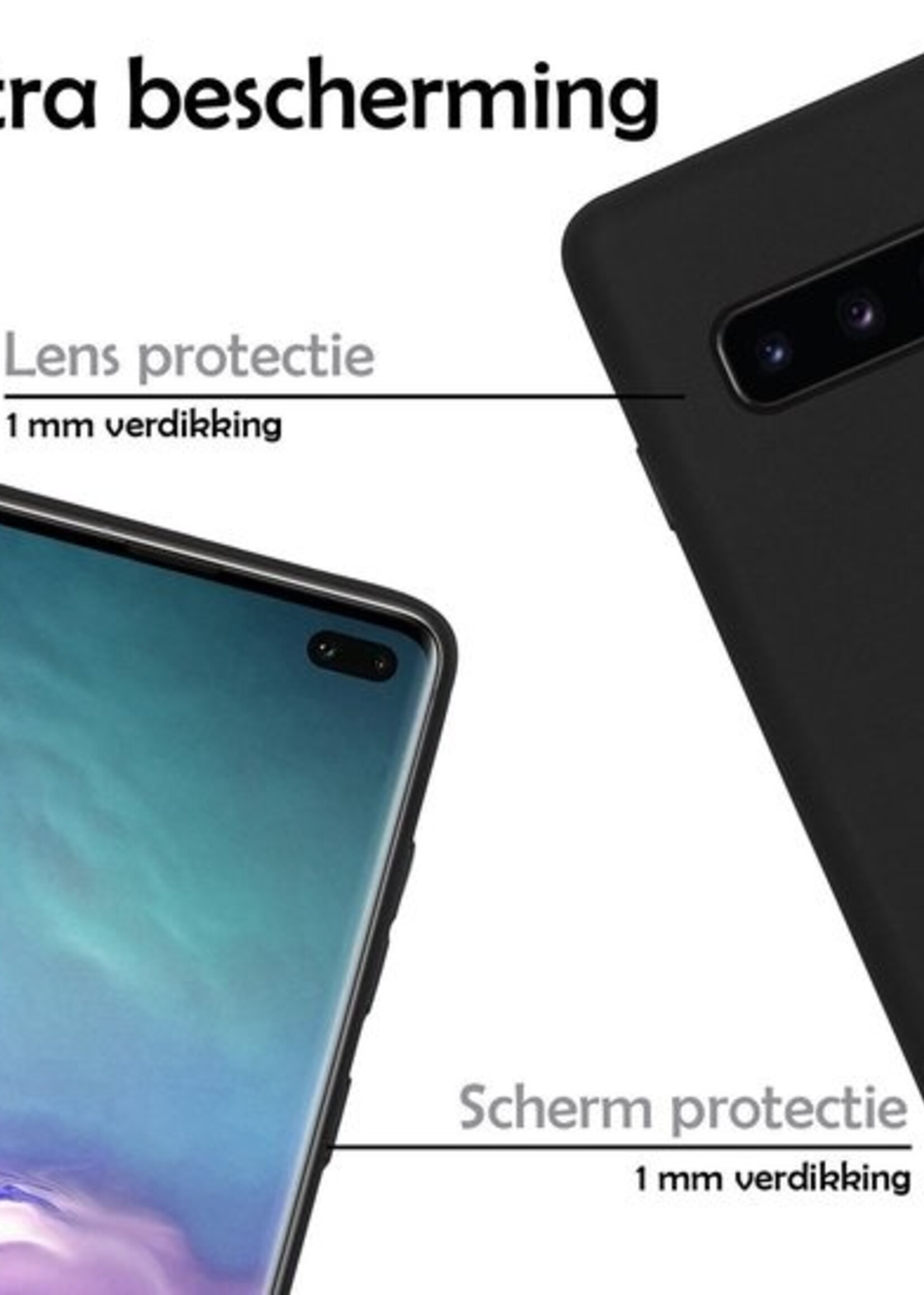 LUQ Hoesje Geschikt voor Samsung S10 Hoesje Siliconen Case Met Screenprotector - Hoes Geschikt voor Samsung Galaxy S10 Hoes Siliconen - Zwart