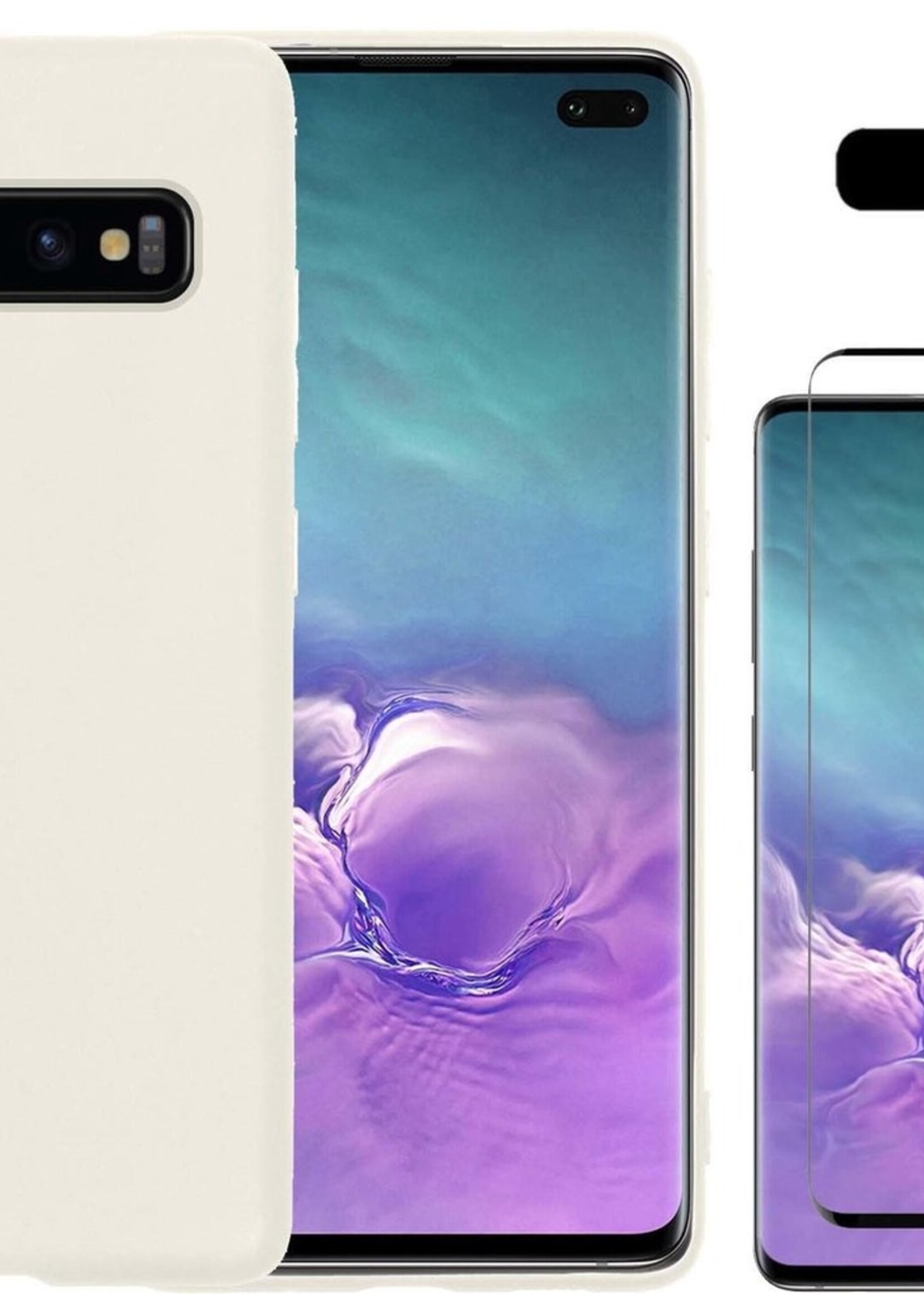 LUQ Hoesje Geschikt voor Samsung S10 Hoesje Siliconen Case Met Screenprotector - Hoes Geschikt voor Samsung Galaxy S10 Hoes Siliconen - Wit